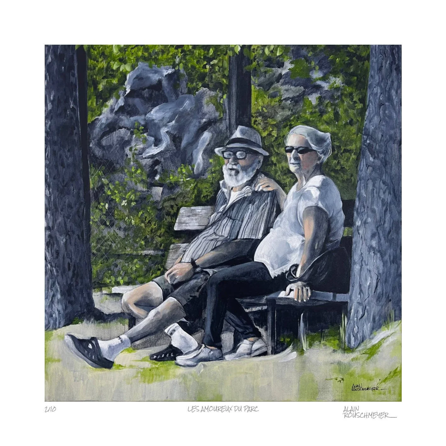 LES AMOUREUX DU PARC-Alain Rouschmeyer tirage d'art en série limitée à 10 exemplaires avec CA numéroté et signé