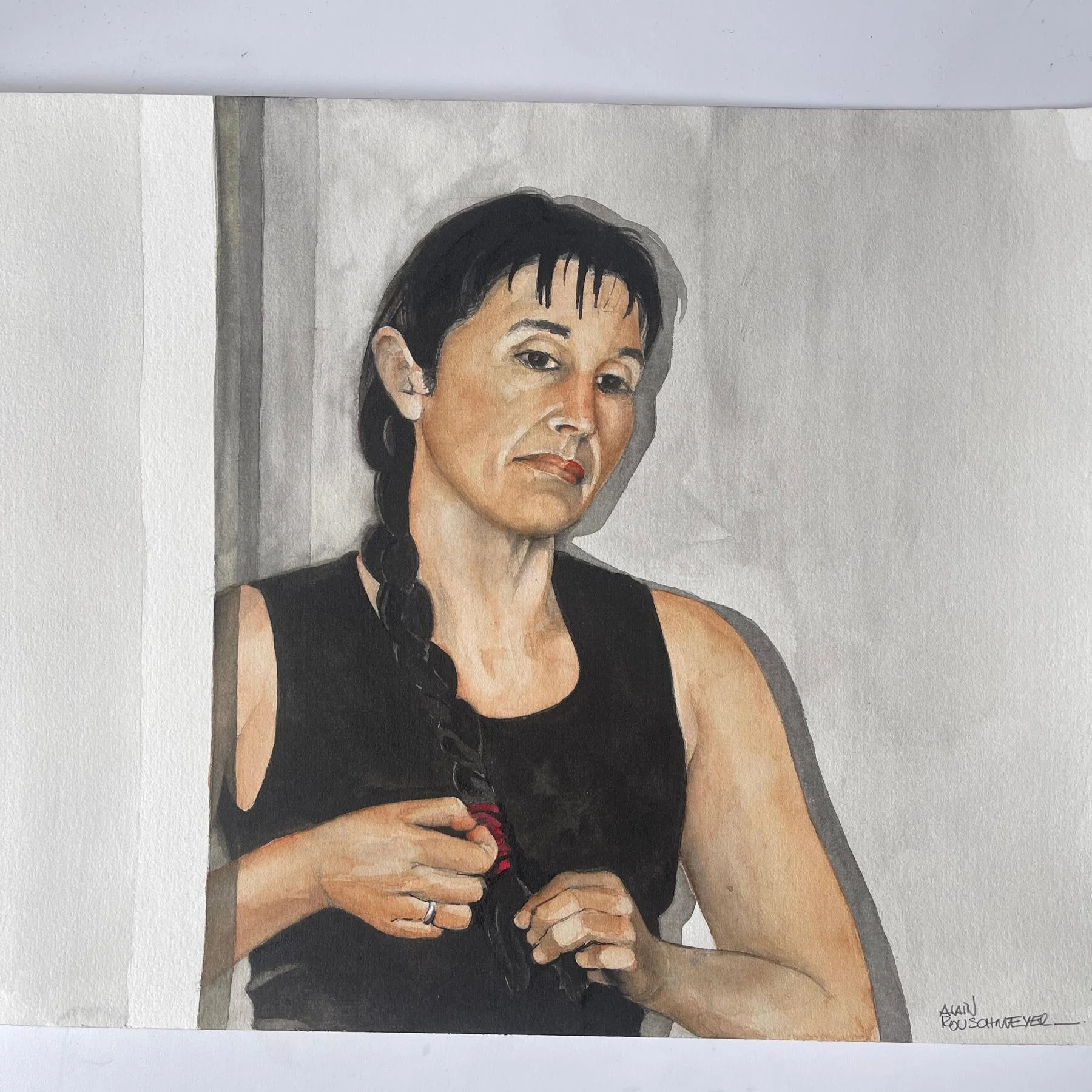 Une aquarelle 30 x 40 cm "La tresse" de l'artiste figuratif Alain Rouschmeyer