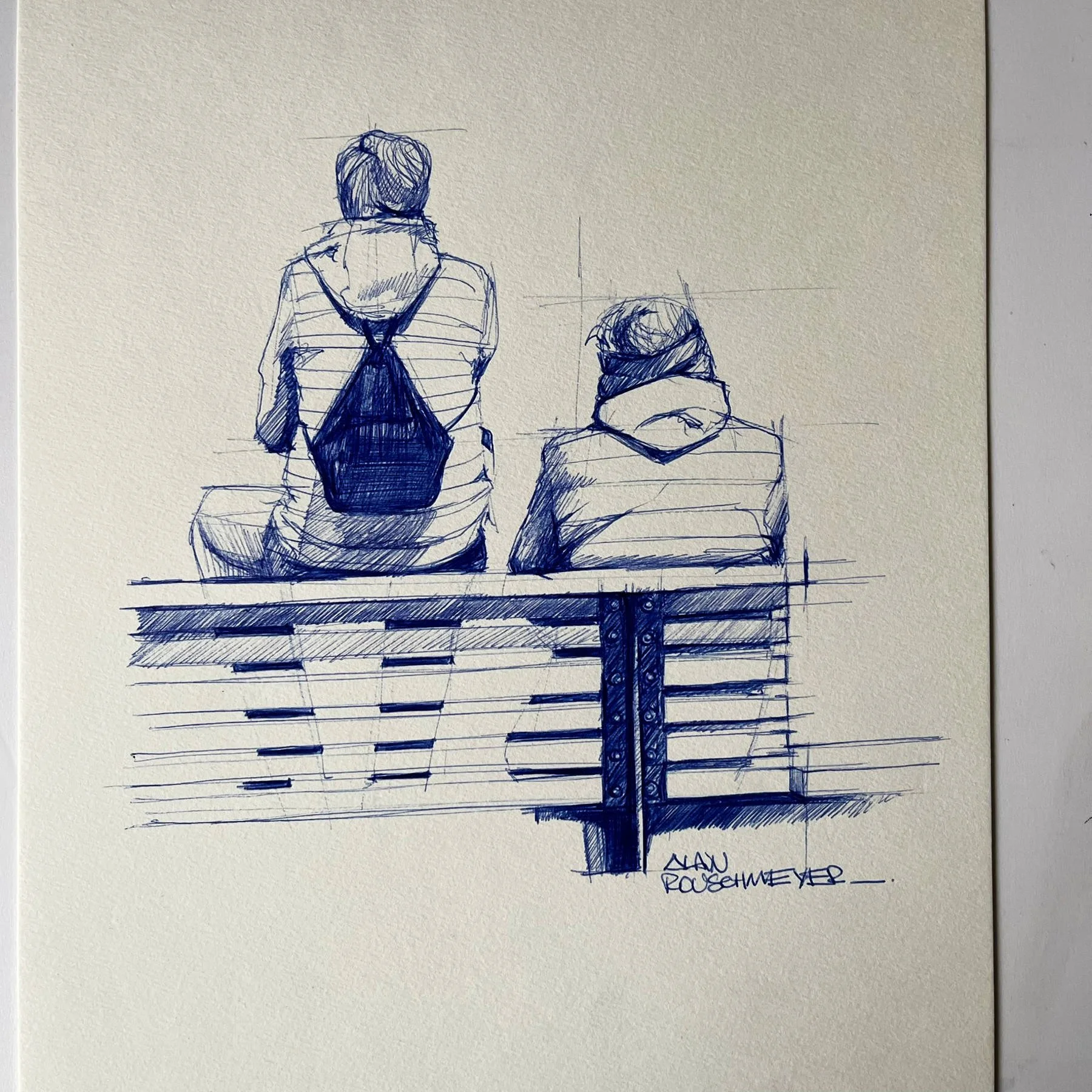 photo du croquis La bergeronnette au bic bleu par Alain Rouschmeyer