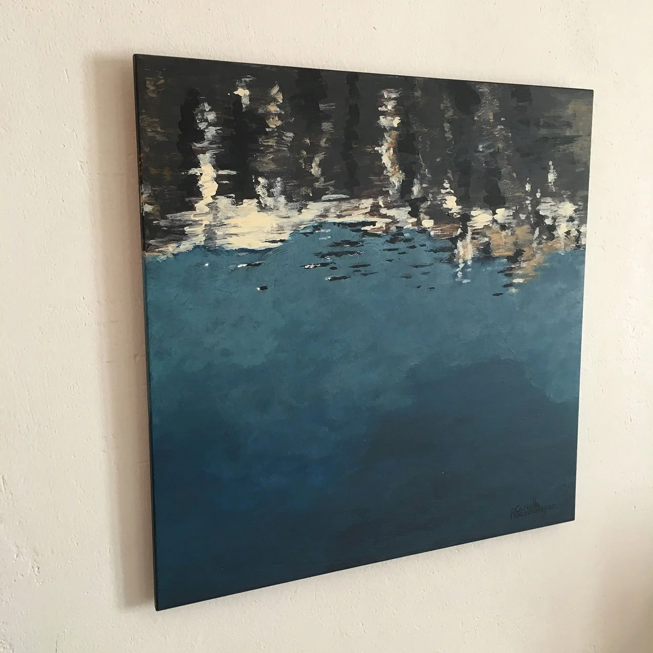 Oeuvre originale et unique intitulée LAC D’ANNECY, REFLET DE ROCHE, par Camille Rouschmeyer