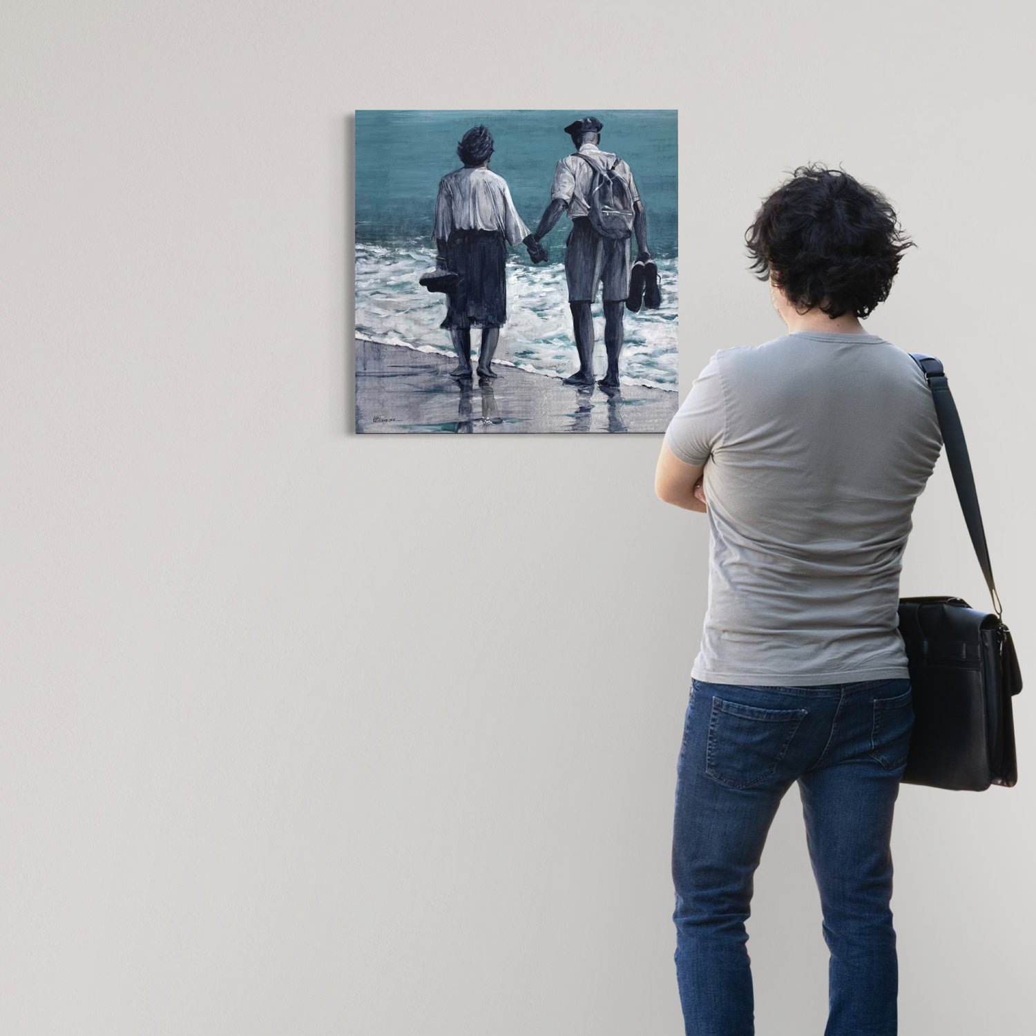 Regard porté sur une oeuvre originale et unique "Les amoureux du bord de mer" de l'artiste Alain Rouschmeyer