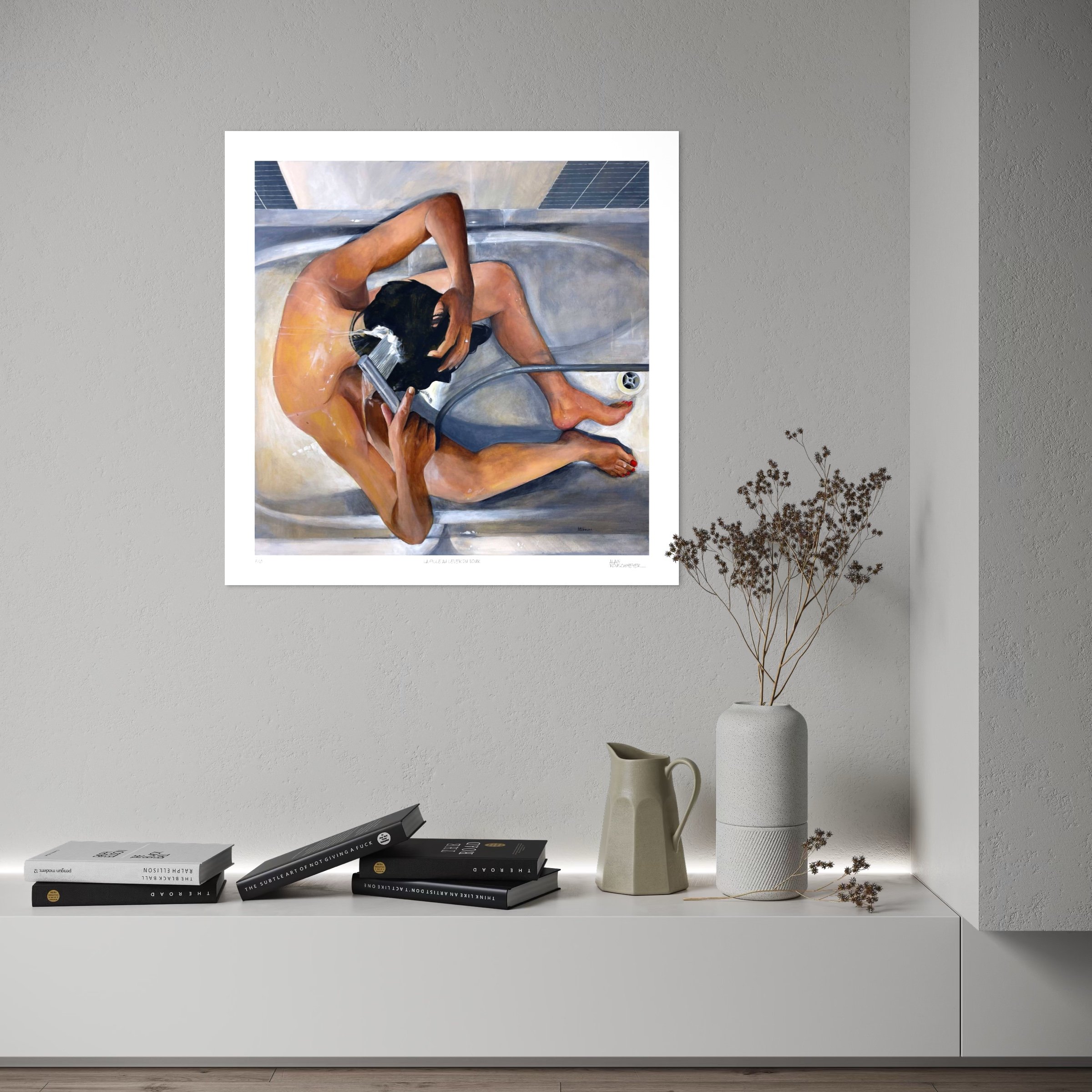 LA FILLE AU LEVER DU JOUR Fine Art Print by Alain Rouschmeyer displayed in a contemporary living room