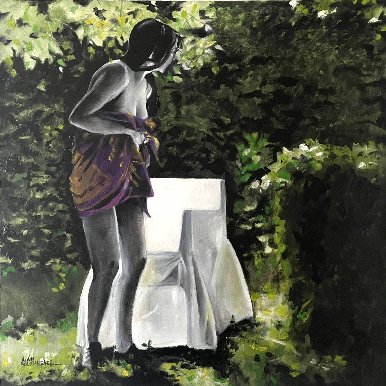 "Après la baignade, le fauteuil blanc" une oeuvre originale et unique de l'artiste figuratif Alain Rouschmeyer