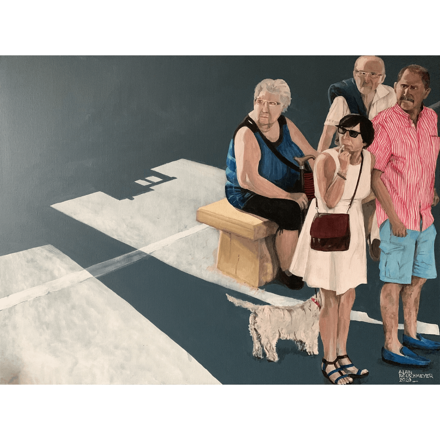 Peinture figurative contemporaine "Sur le quai" de l'artiste Alain Rouschmeyer
