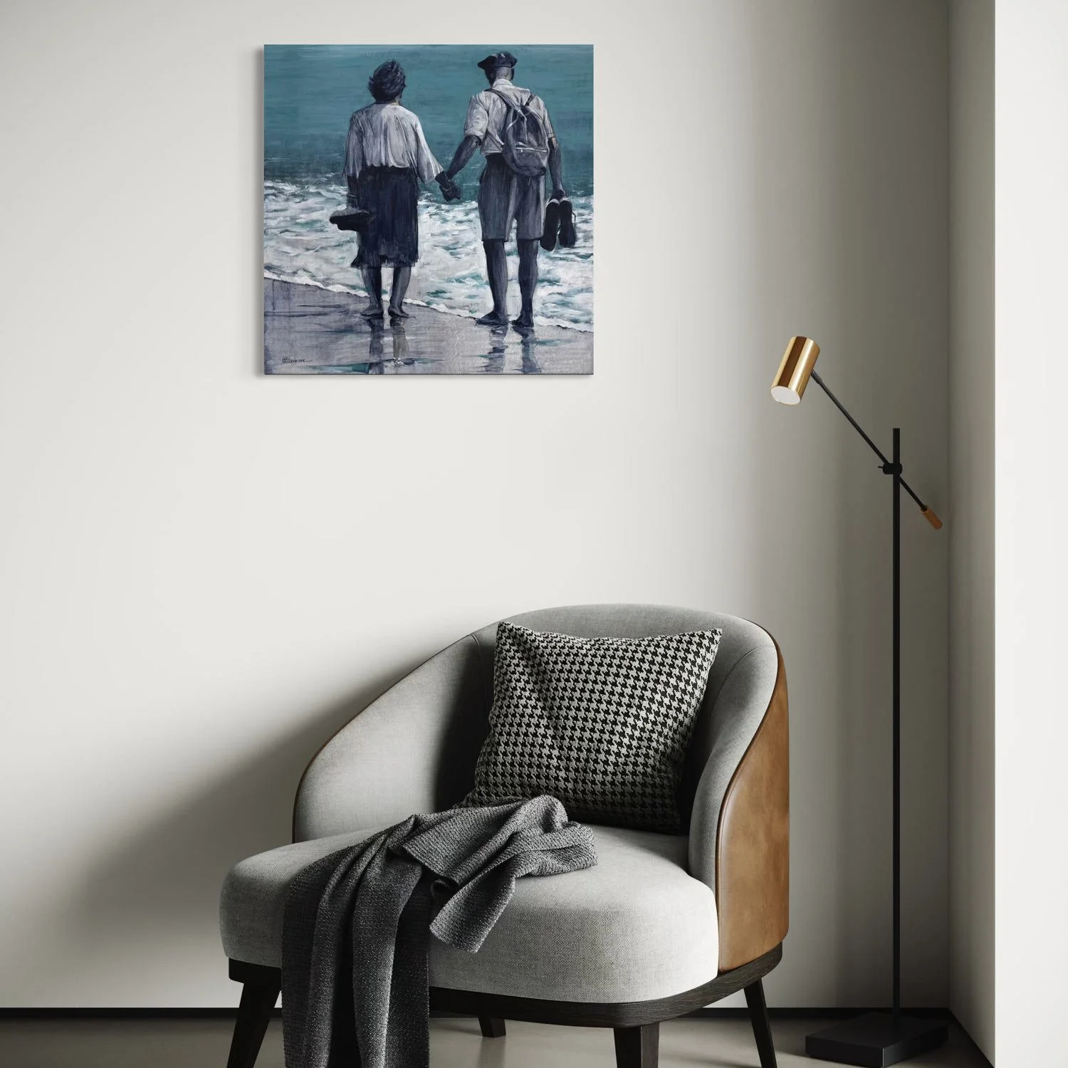 présentation de l'oeuvre figurative "Les amoureux du bord de mer" de l'artiste Alain Rouschmeyer