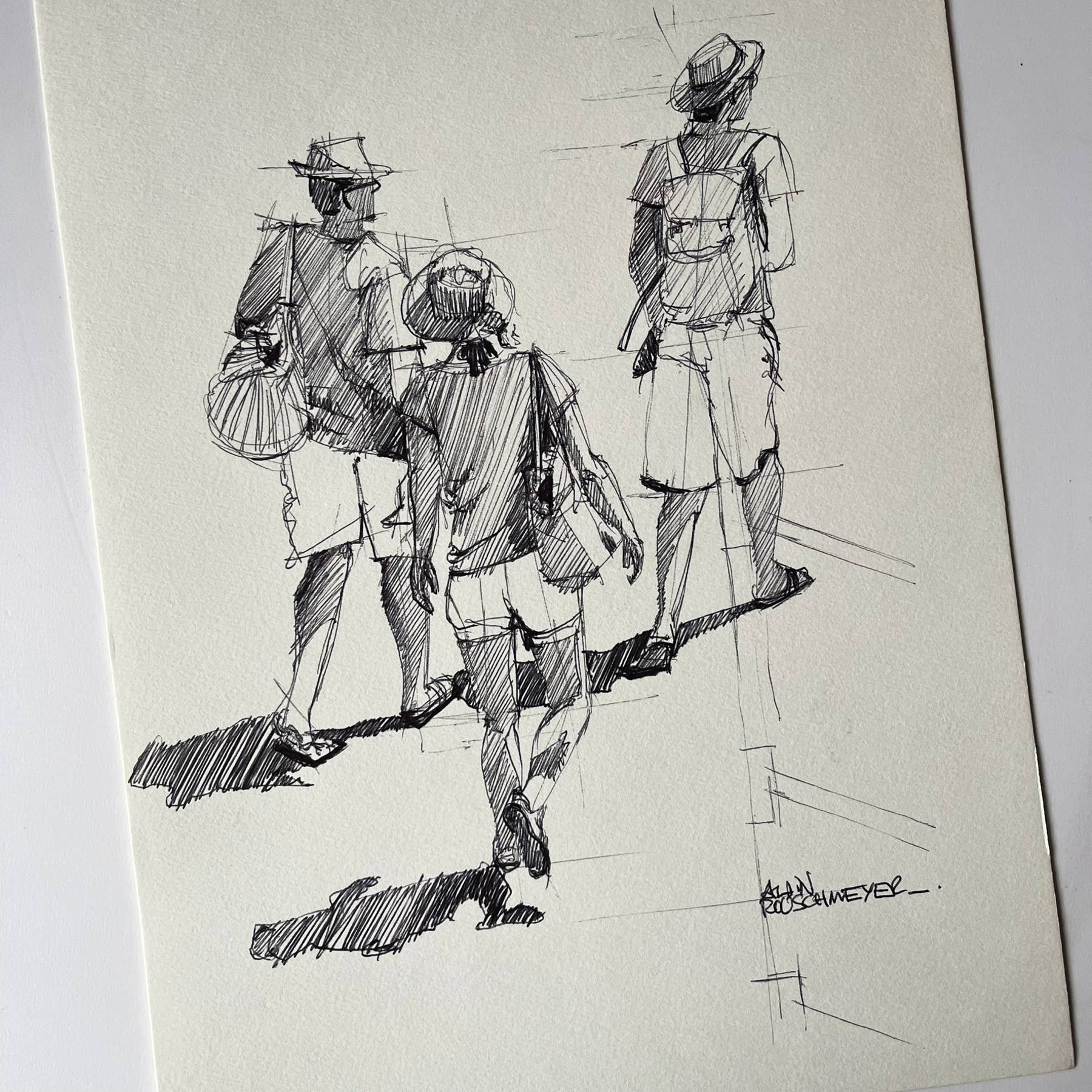 Le croquis au bic noir de Zone bleue-une oeuvre originale de 120 x 80 cm par l'artiste figuratif Alain Rouschmeyer-photo.jpg