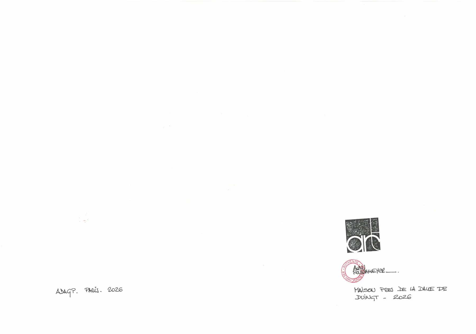Reverse side of the original artwork "House Near La Dalle de Duingt" by Alain Rouschmeyer.