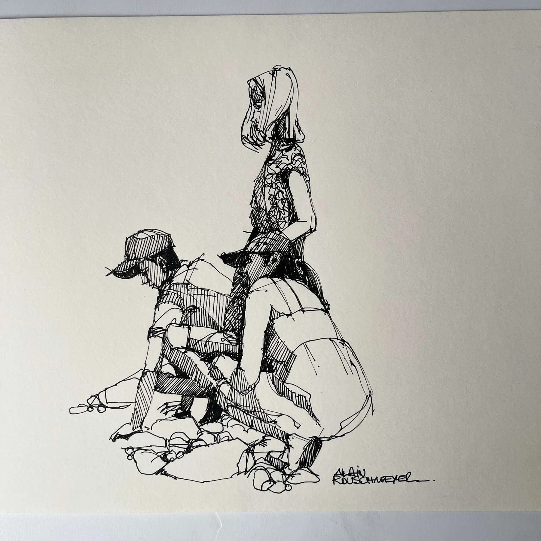 Un croquis intitulé Ricochets-un jeu lointain transmis de générations en générations par l'artiste Alain Rouschmeyer-photo.jpg
