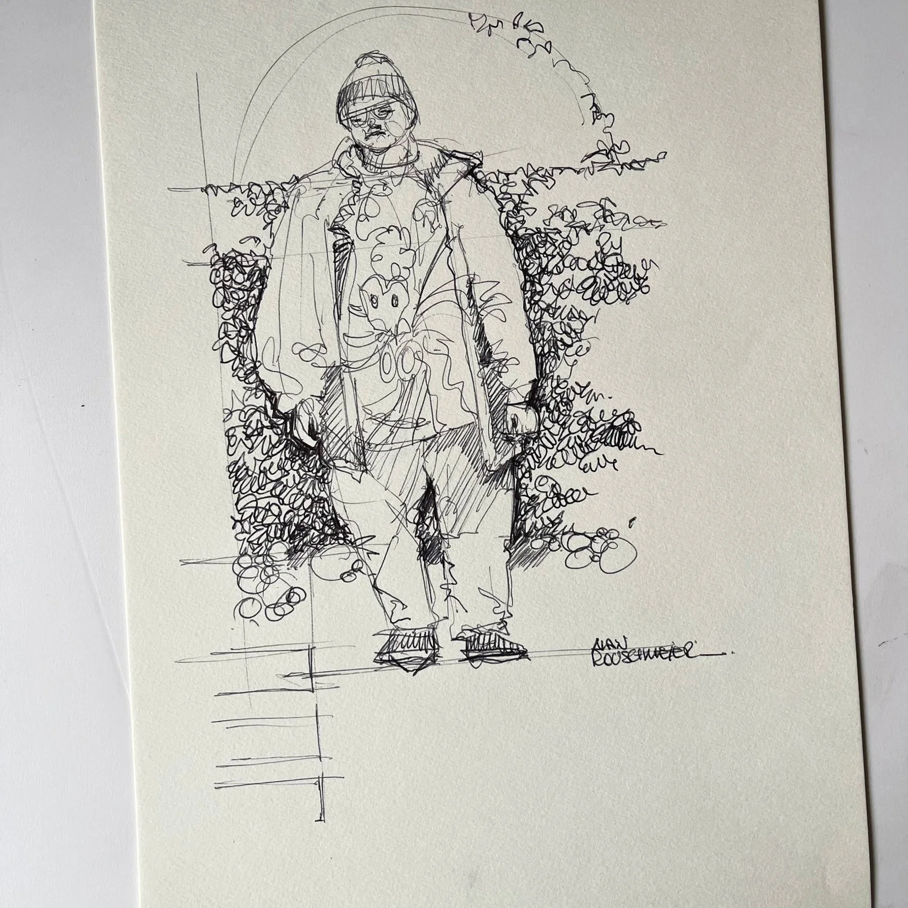 Photo du croquis Pacifique, une oeuvre sur le thème de l'arrêt de bus par l'artiste figuratif contemporain Alain Rouschmeyer