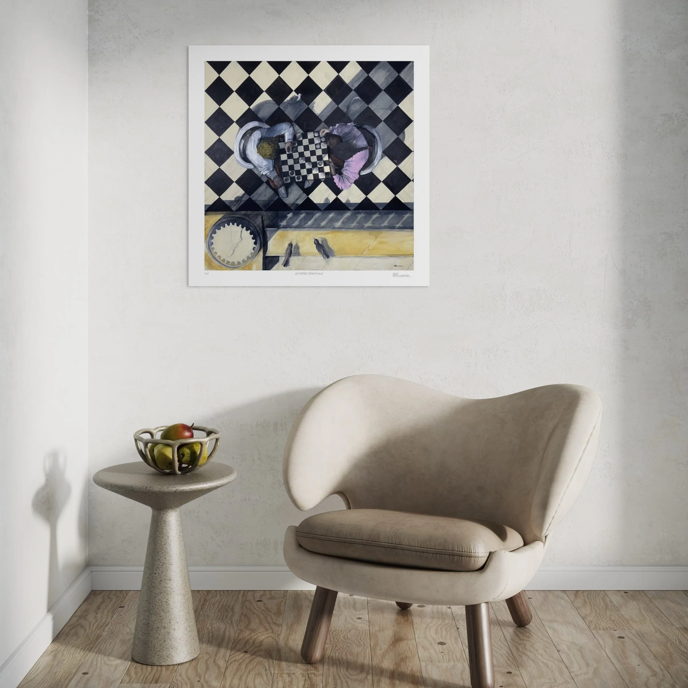 Présentation d'un tirage d'art qualité musée de l'oeuvre GEOMETRIE PATRIMONIALE de Alain Rouschmeyer