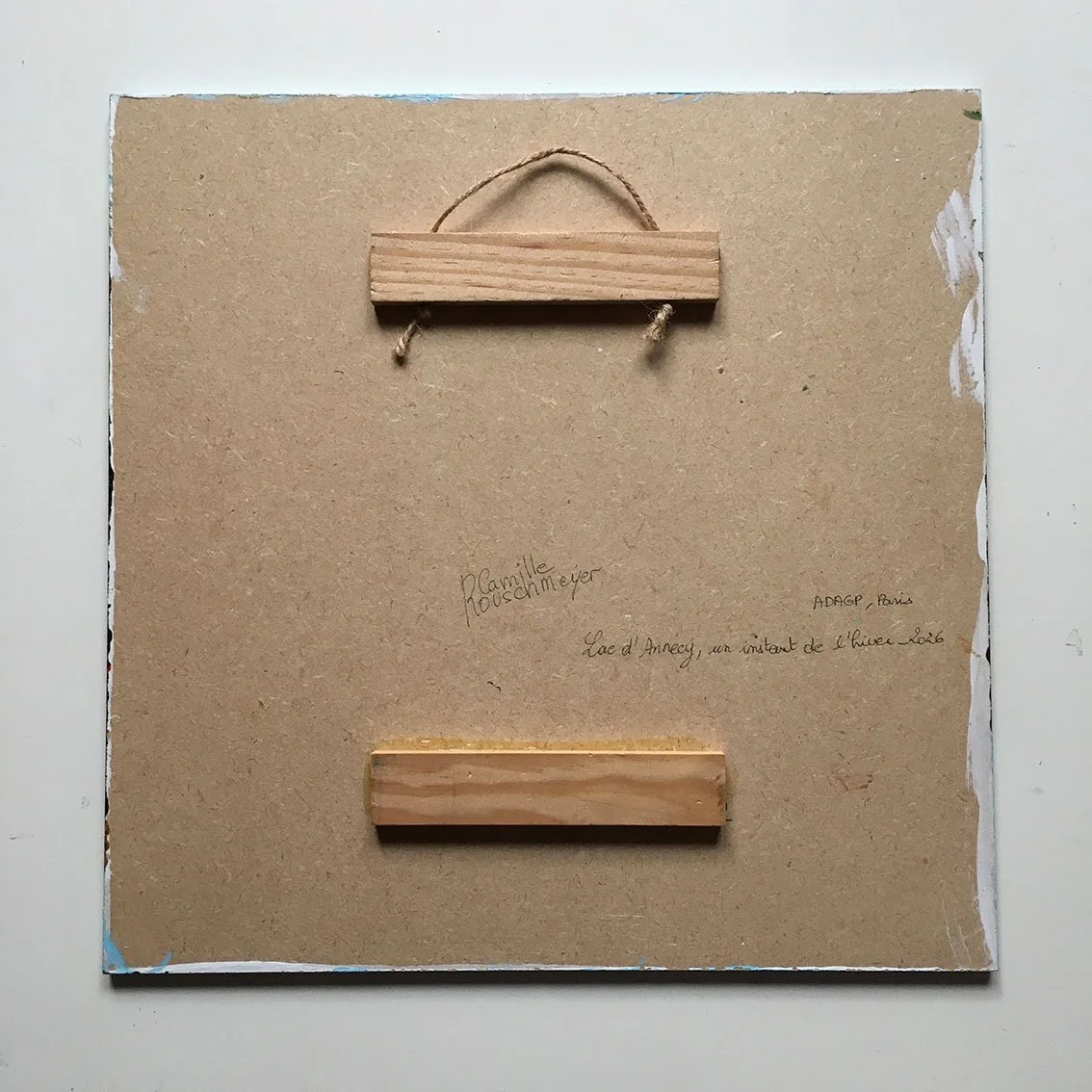 Arrière de l’œuvre LAC D’ANNECY, UN INSTANT DE L’HIVER réalisée par l’artiste Camille Rouschmeyer
