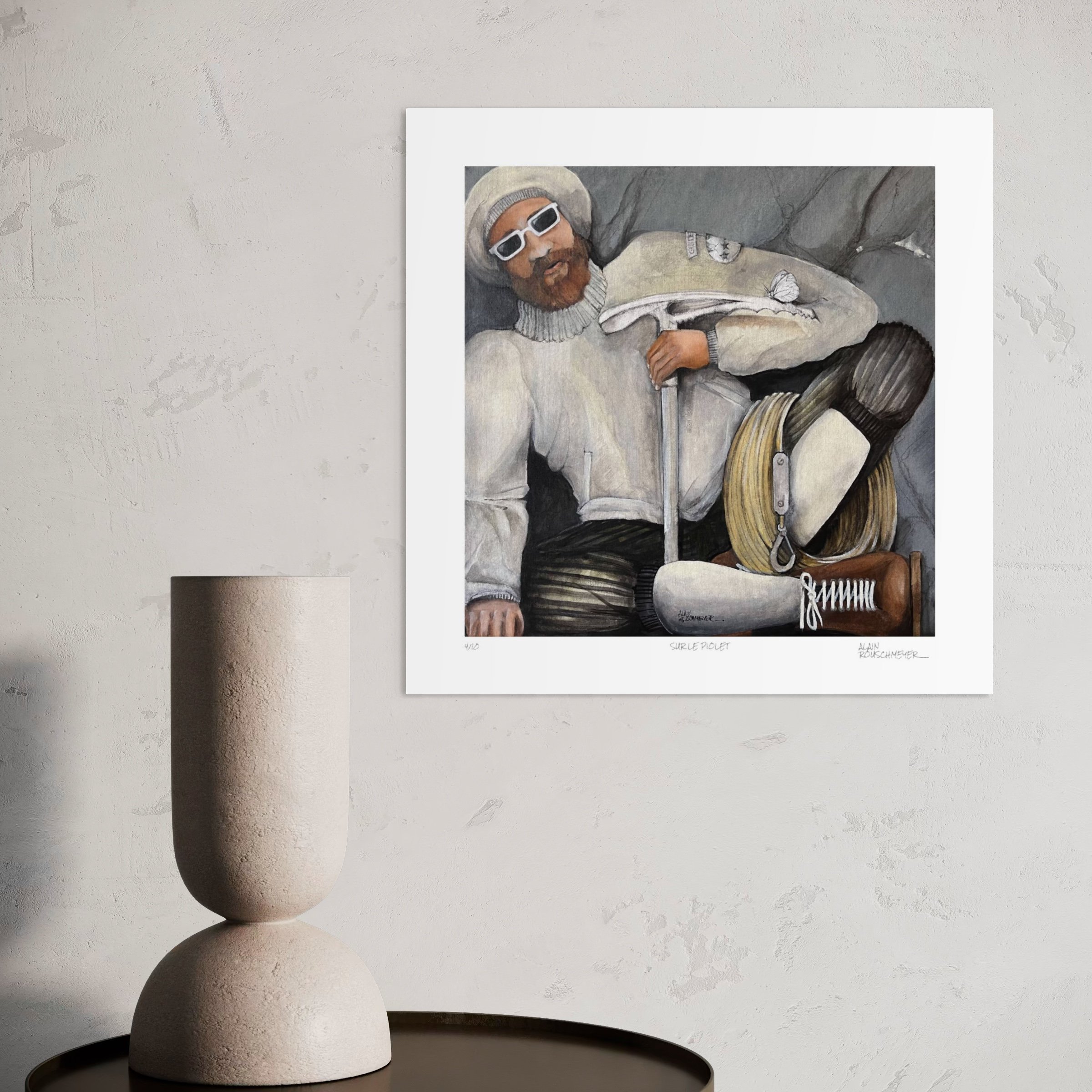 SUR LE PIOLET Fine Art Print by Alain Rouschmeyer displayed in a contemporary living room