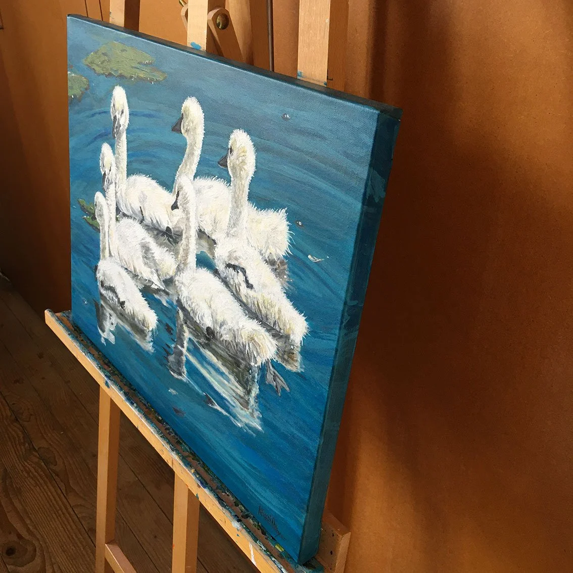 Une peinture originale intitulée LES CYGNONS DE JUIN de Camille Rouschmeyer
