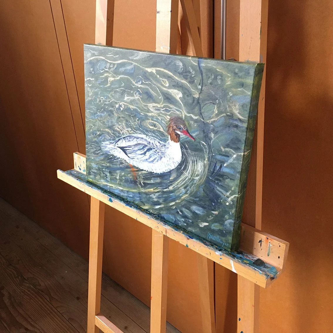 Original and unique painting entitled LA BELLE HARLE BIÈVRE, by Camille Rouschmeyer