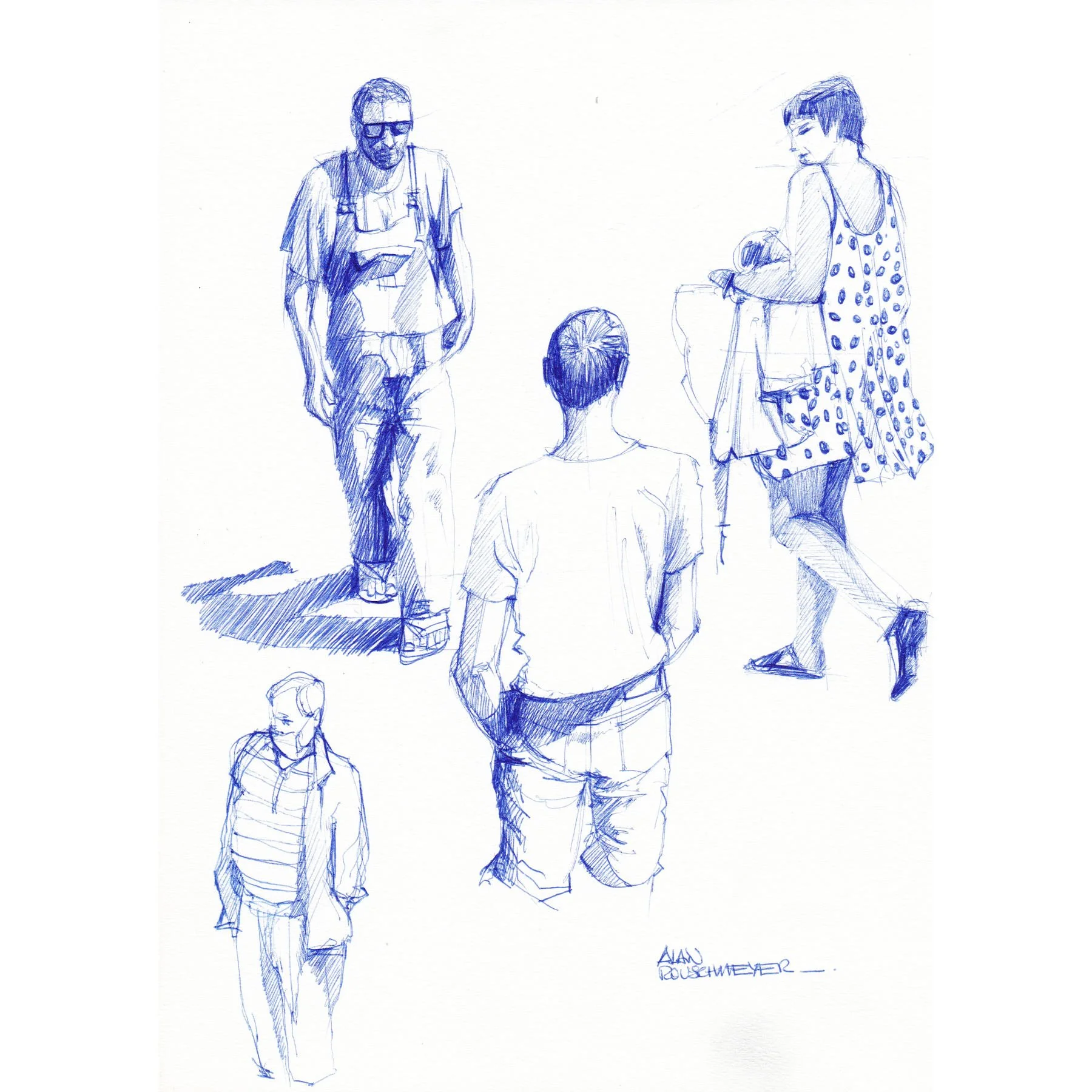 Intersaison par Alain Rouschmeyer- un croquis au bic bleu qui a initié une toile de 50 x 50 cm
