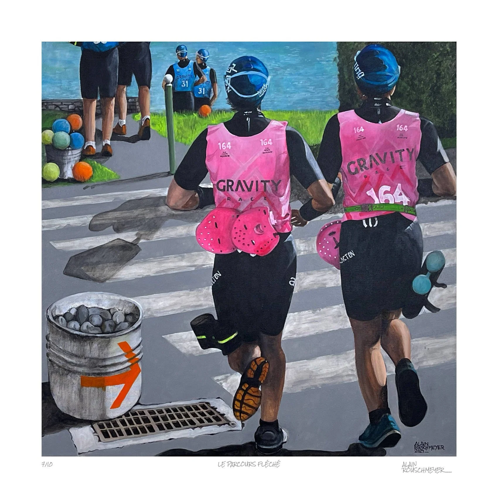 Le Parcours Fléché, Fine Art print by French contemporary figurative painter Alain Rouschmeyer