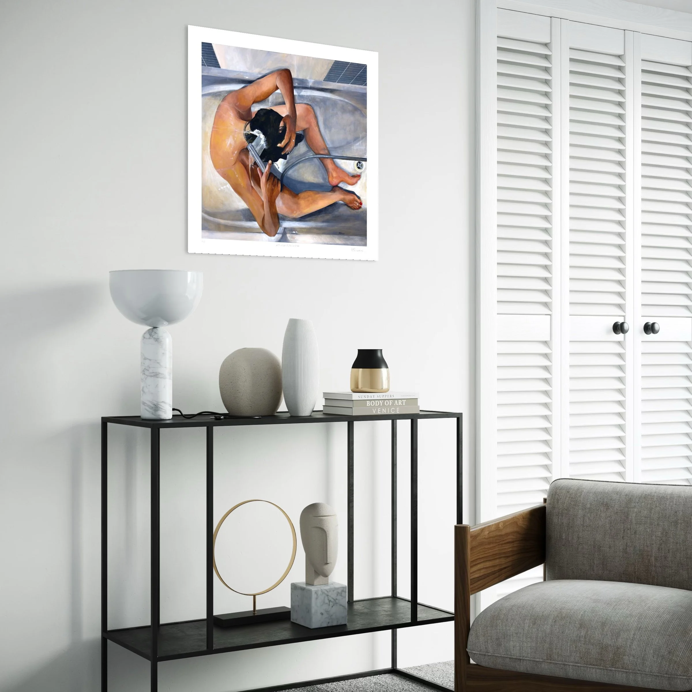 LA FILLE AU LEVER DU JOUR Fine Art Print by Alain Rouschmeyer displayed in a modern interior