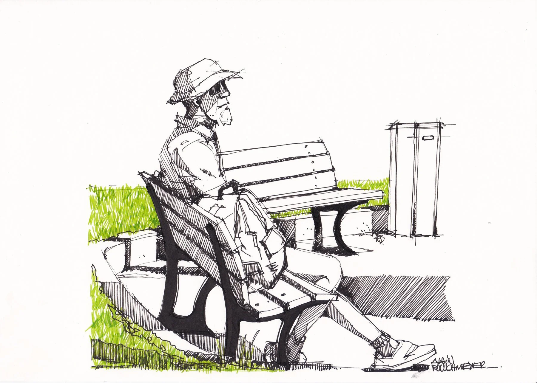 Le vieil homme sur le banc, croquis