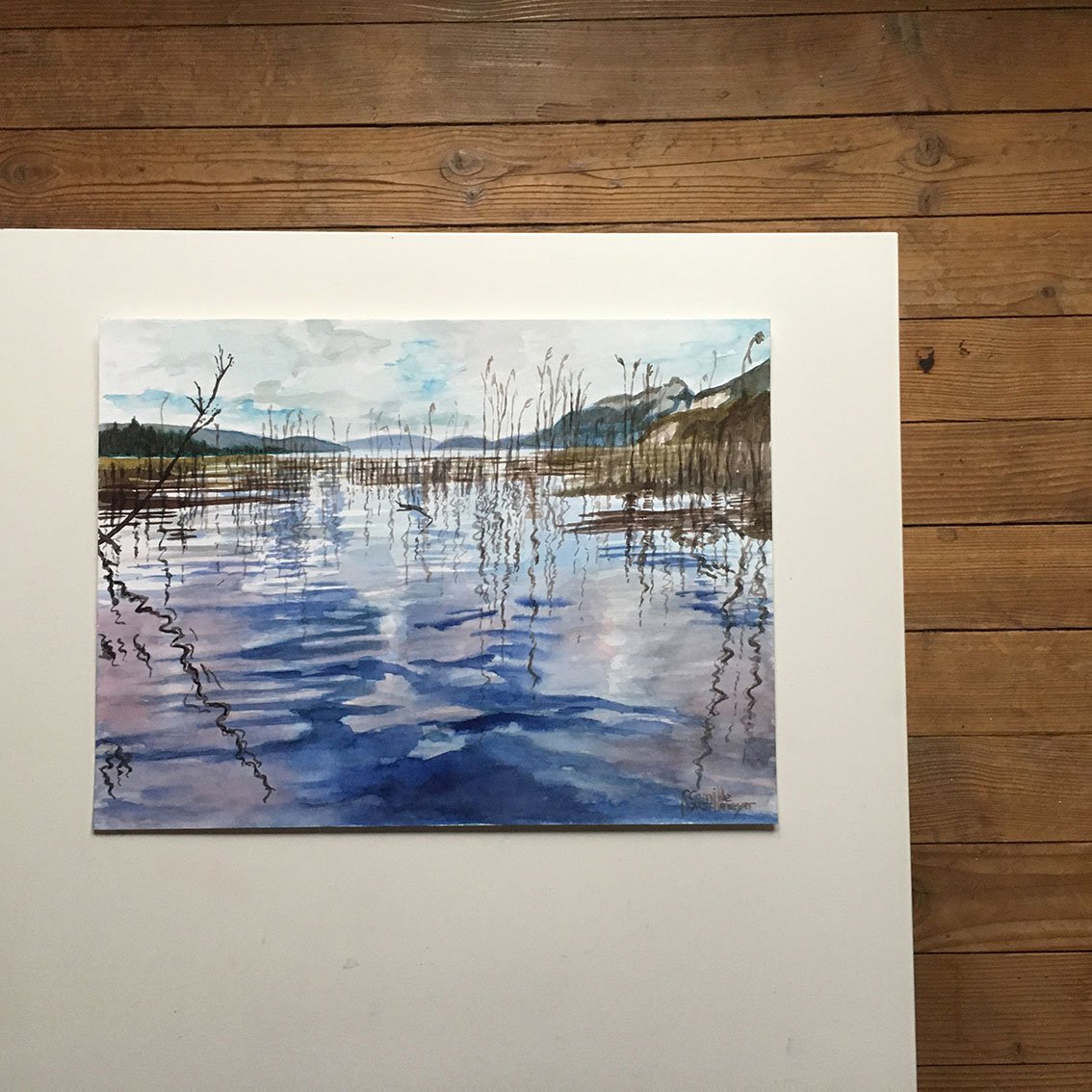 Original and unique work entitled DUINGT, ALLÉE LE BEAU, VUE SUR LE LAC by Camille Rouschmeyer