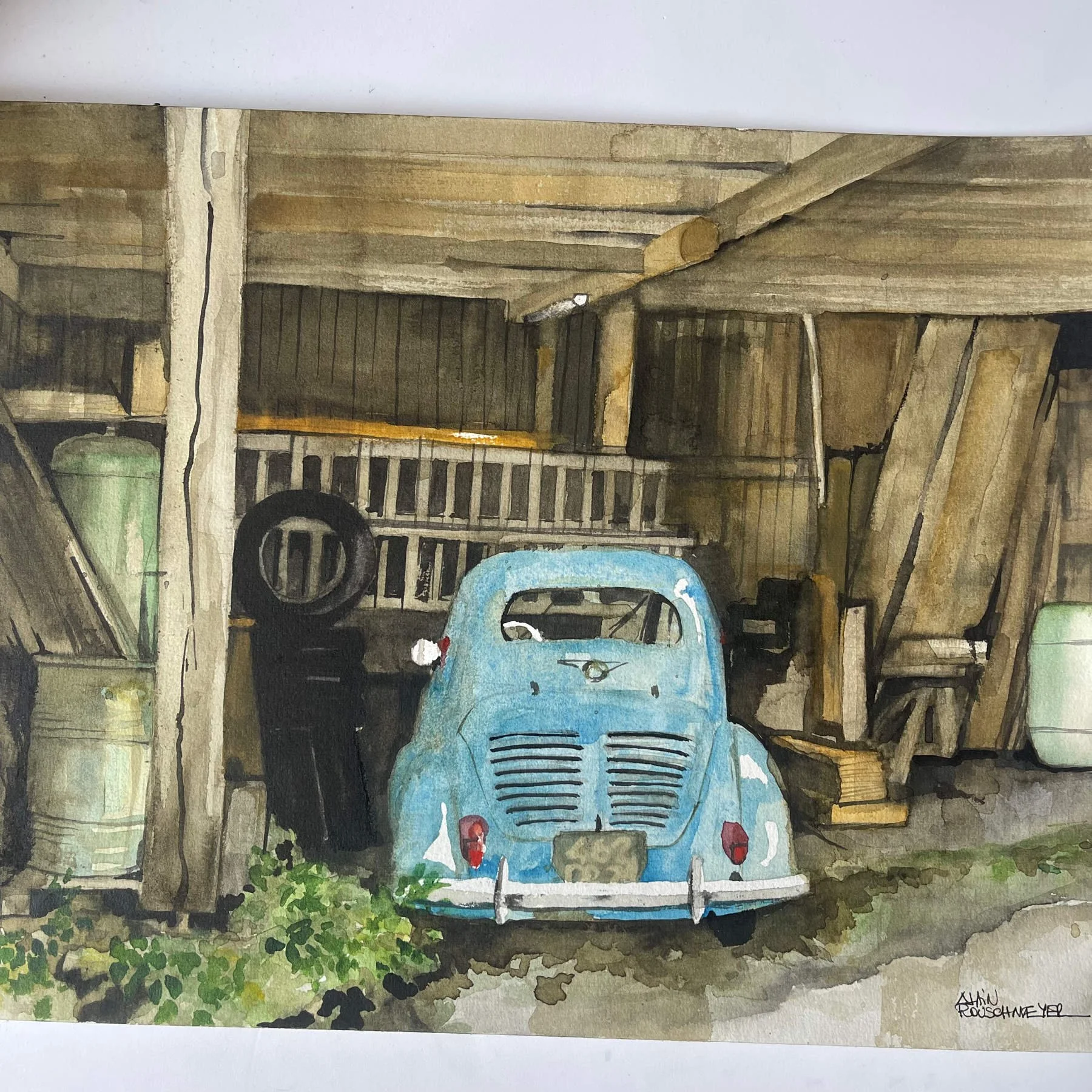 La vieille voiture-aquarelle 30 x 40 Ph-Alain Rouschmeyer.jpg