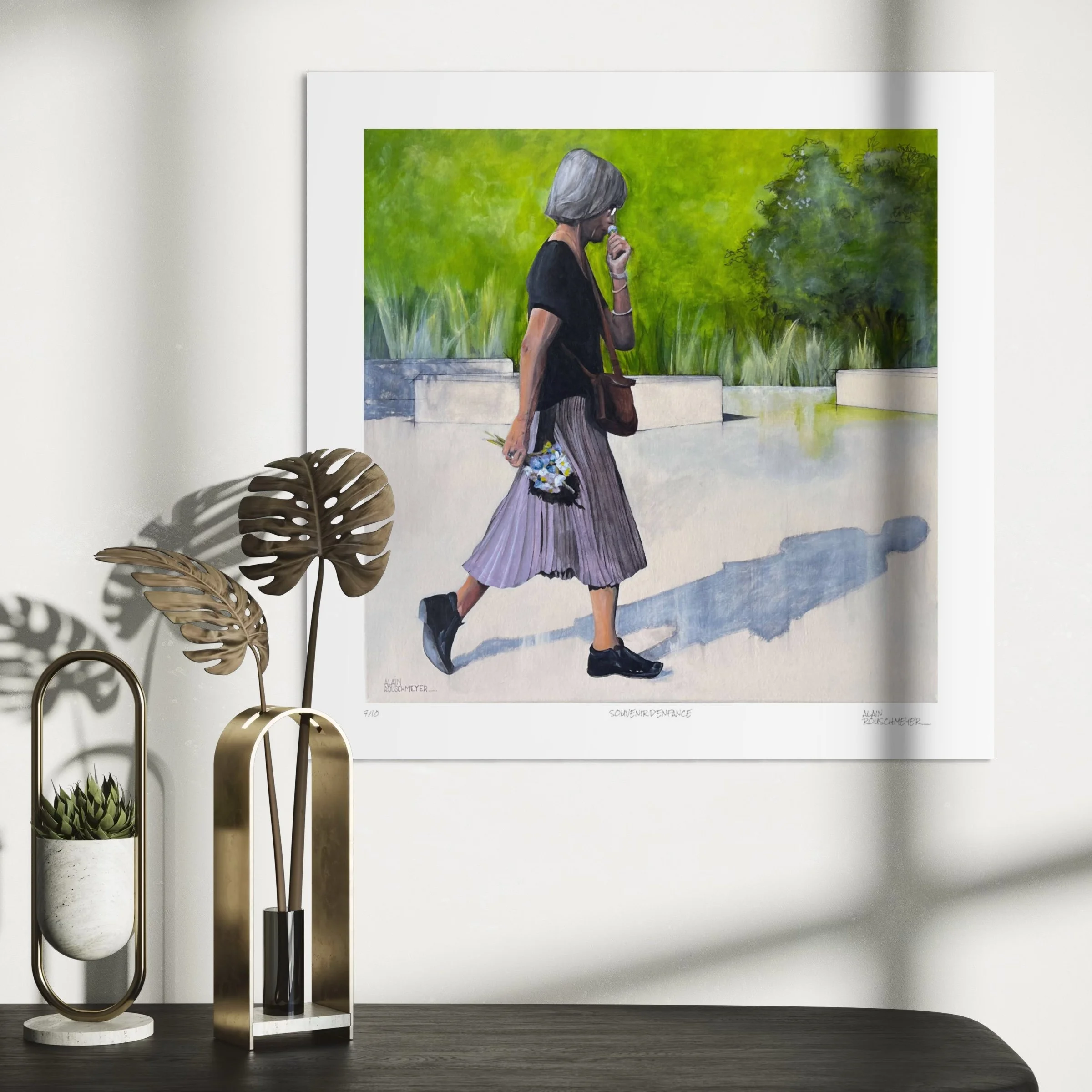 tirage d'art en série limitée présenté dans un décors sobre et élégant : SOUVENIR D'ENFANCE de l'artiste Alain Rouschmeyer