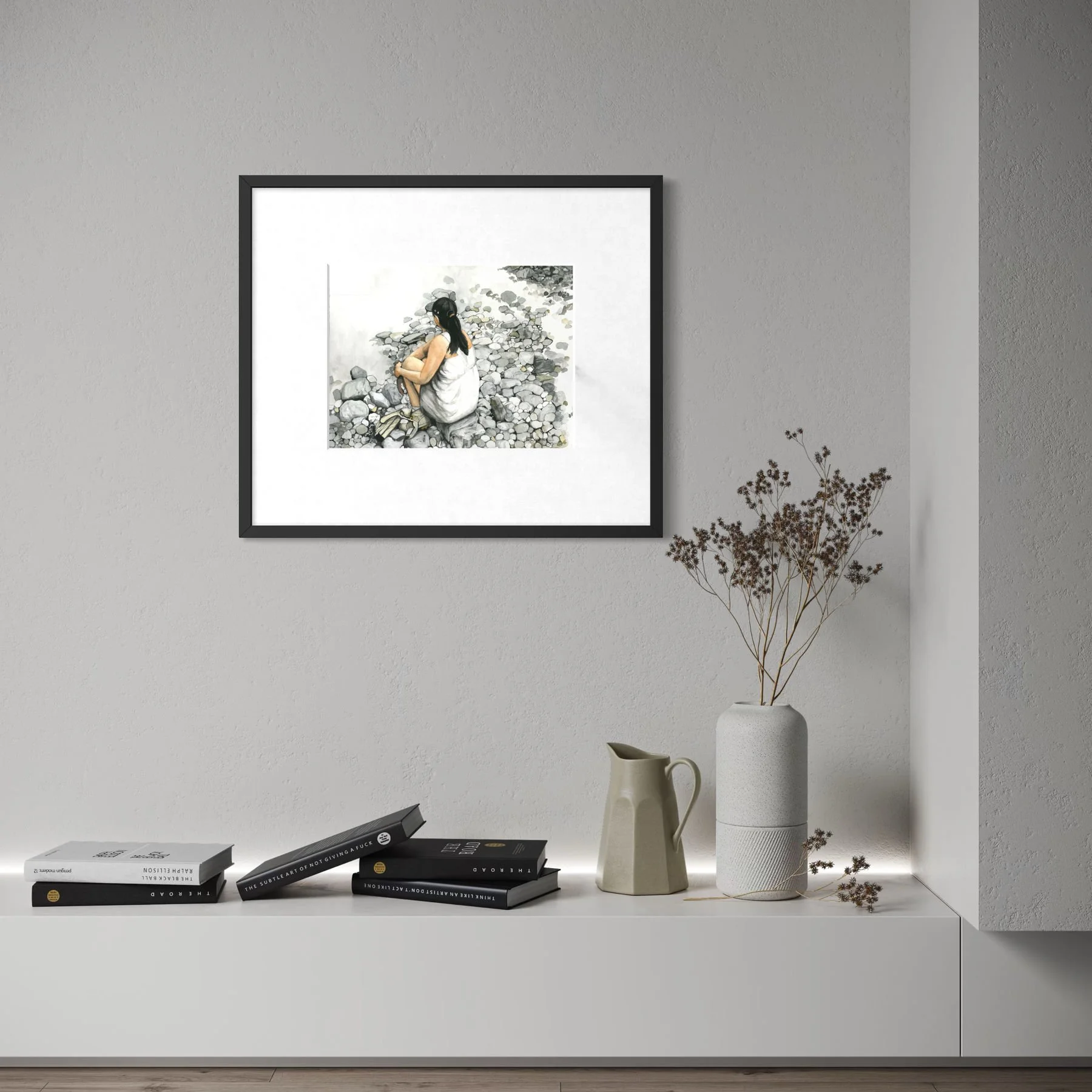 La pause de la randonneuse-aquarelle 30 x 40 par l'artiste Alain Rouschmeyer