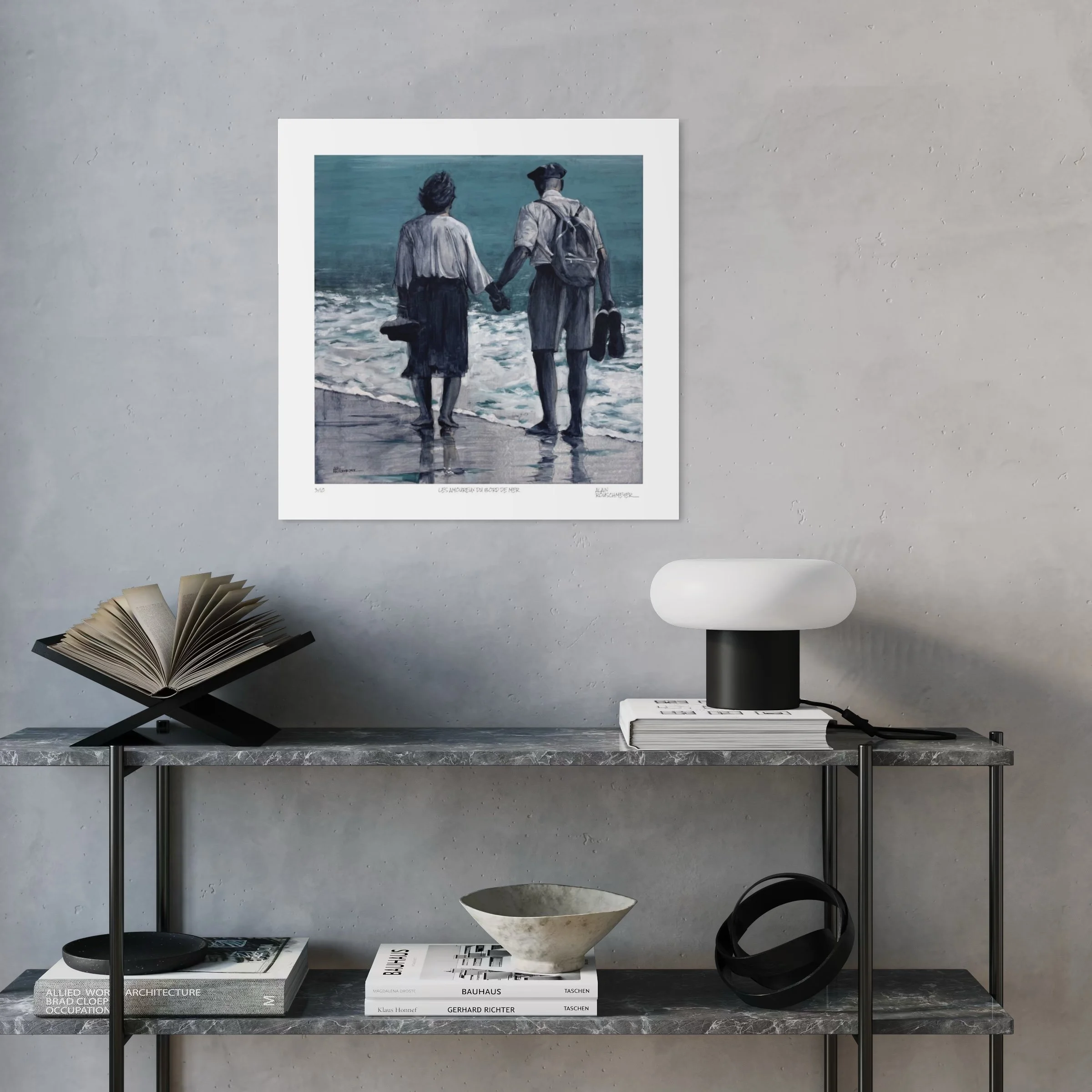 Les amoureux du bord de mer de Alain Rouschmeyer Tirage d'art en 10 exemplaires