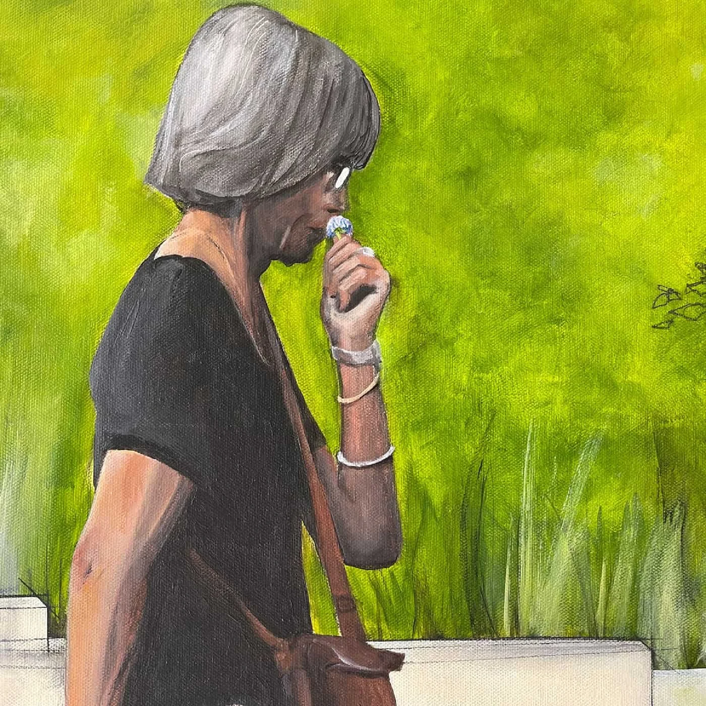 détail de l'oeuvre originale figurative "Souvenir d'enfance" de Alain Rouschmeyer