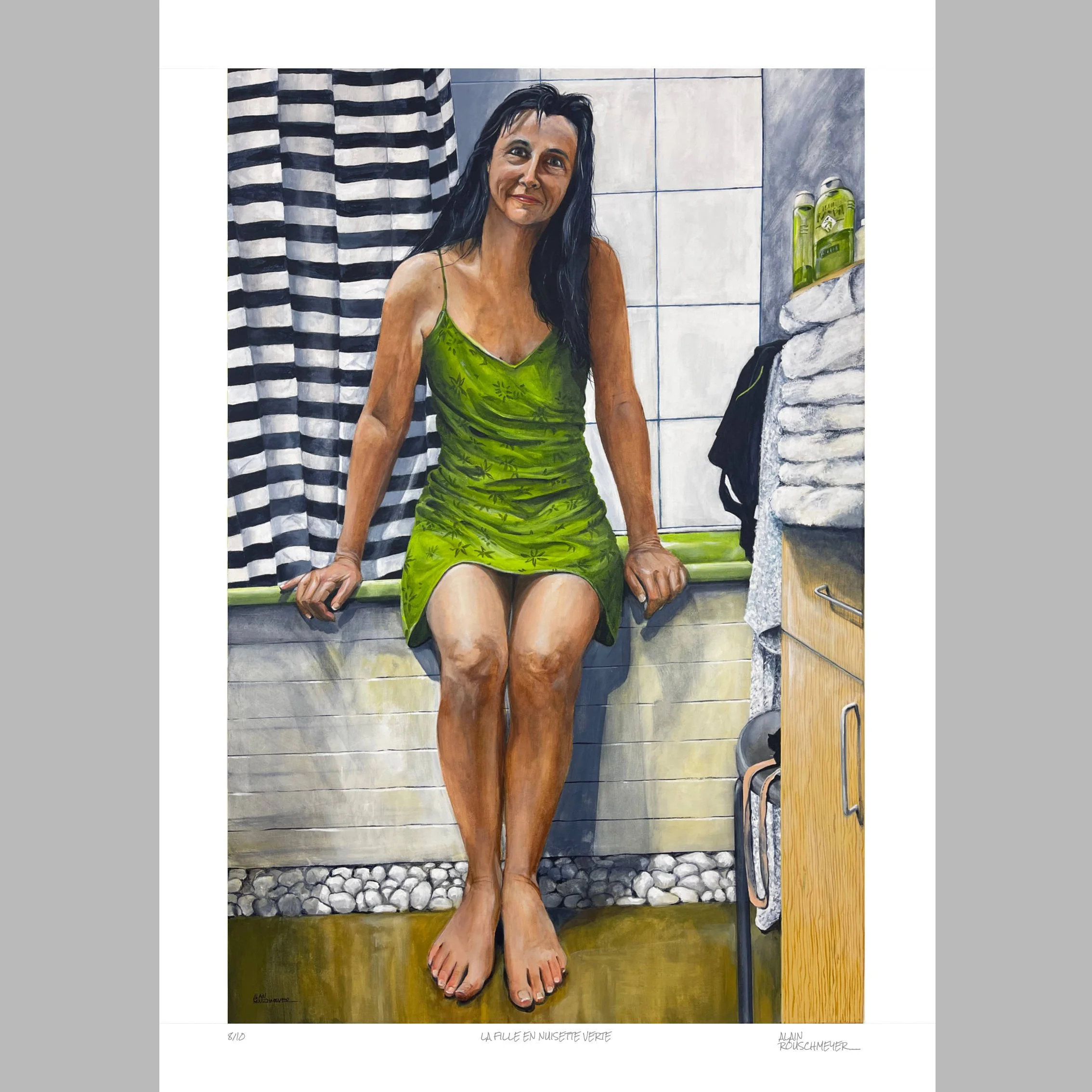 LA FILLE EN NUISETTE VERTE de Alain Rouschmeyer, tirage d'art en série limitée qualité musée