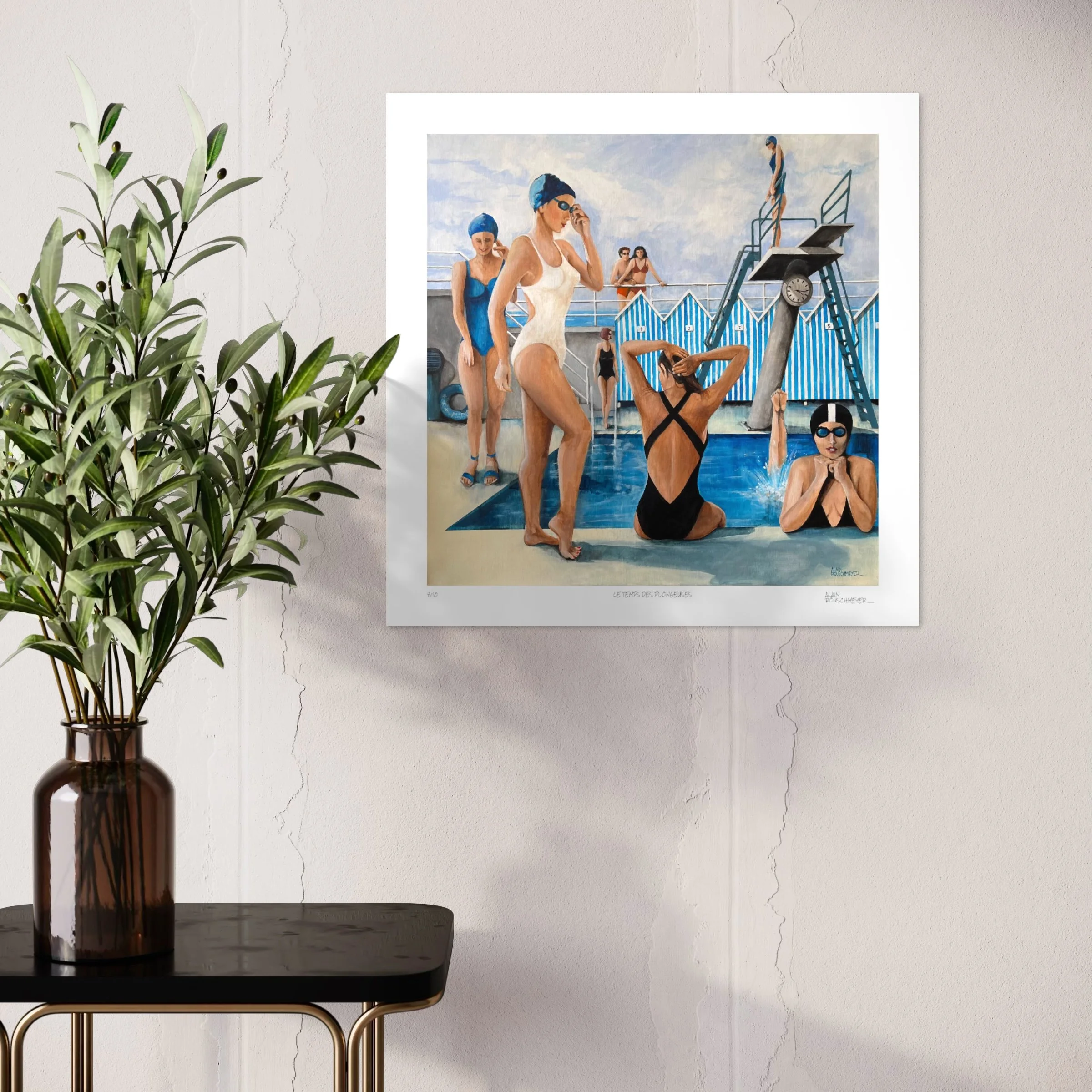 LE TEMPS DES PLONGEUSES Fine Art Print by Alain Rouschmeyer displayed in a contemporary living room