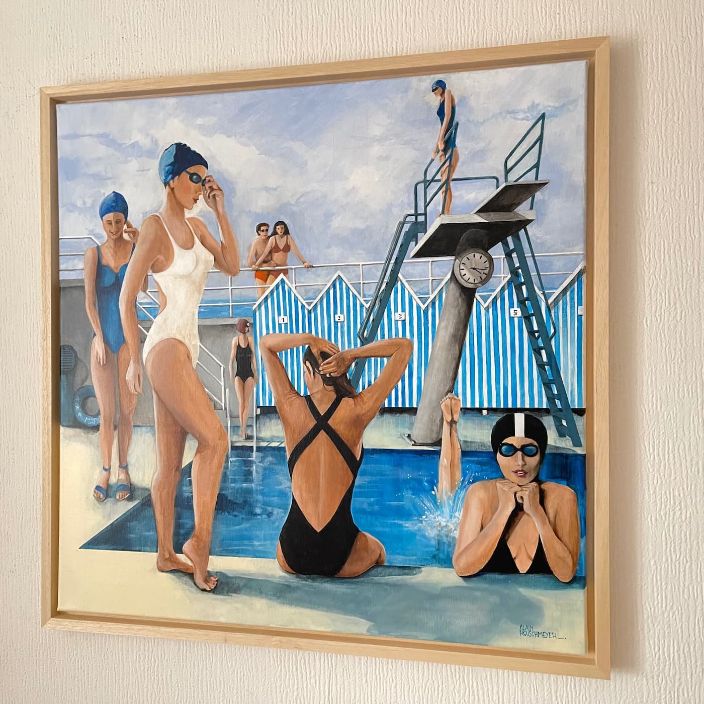 Oeuvre figurative encadrée "Le temps des plongeuses" par Alain Rouschmeyer (copie)