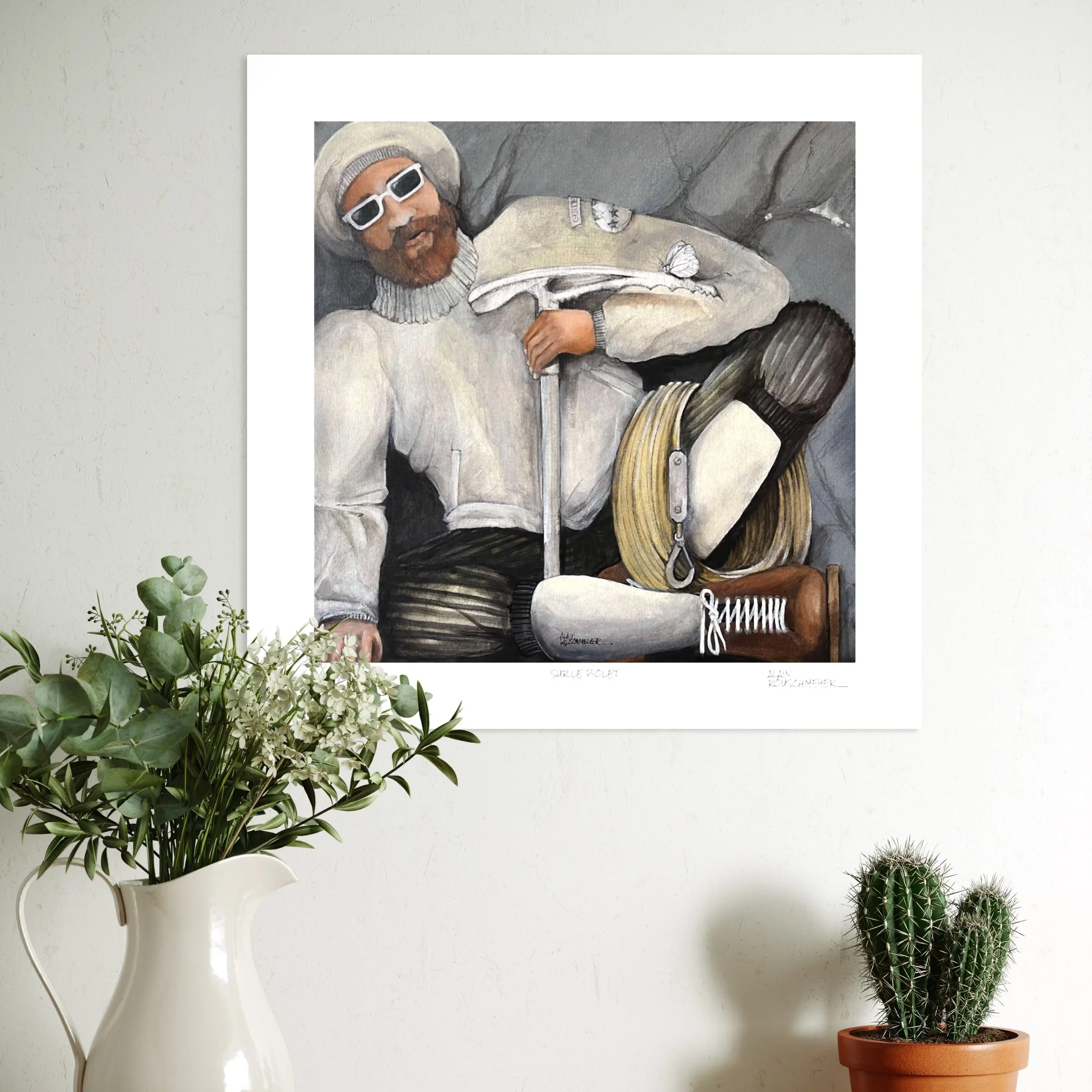 SUR LE PIOLET Fine Art Print by Alain Rouschmeyer displayed in a modern interior