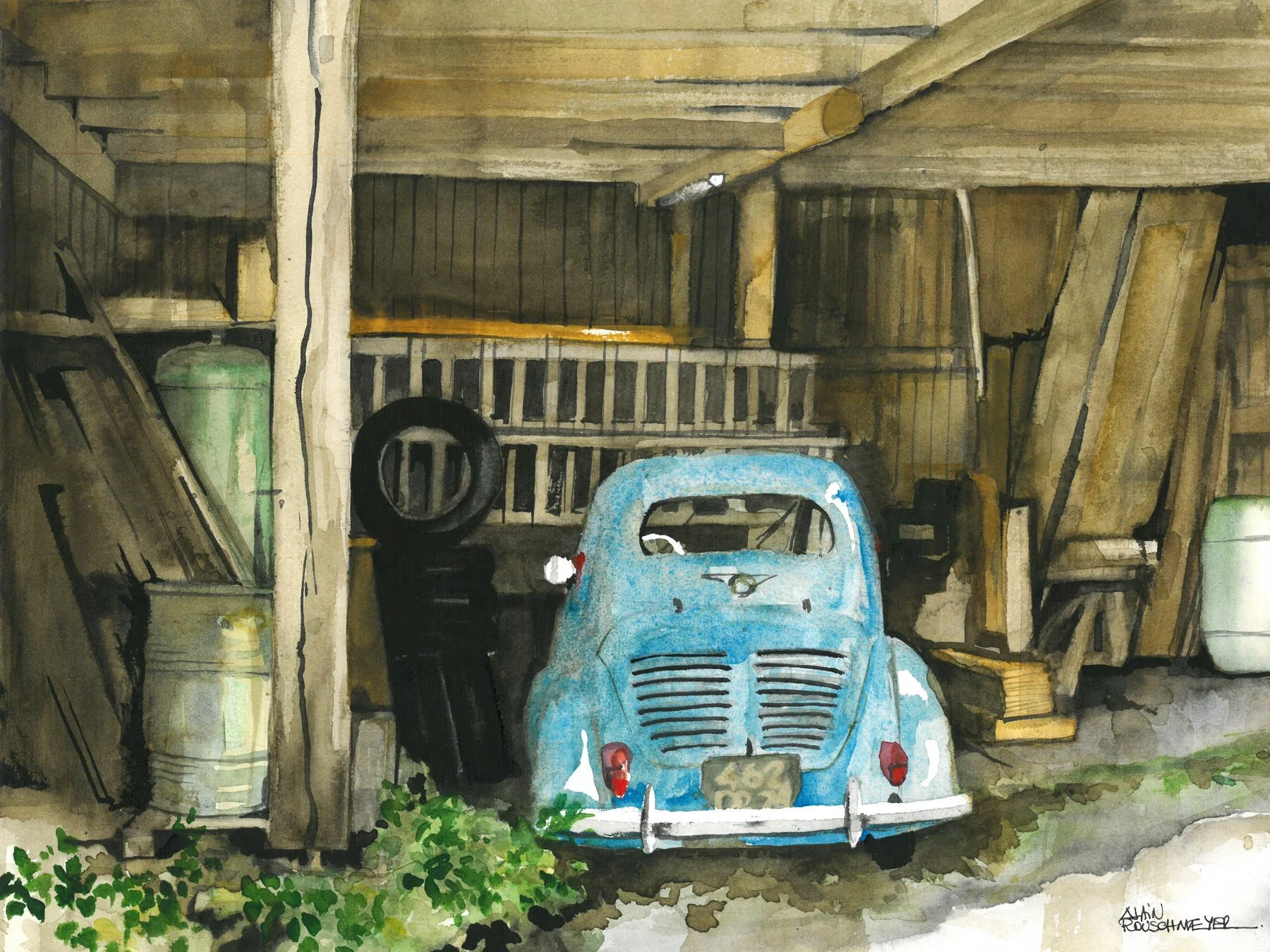La vieille voiture-aquarelle 30 x 40 R-Alain Rouschmeyer.jpg