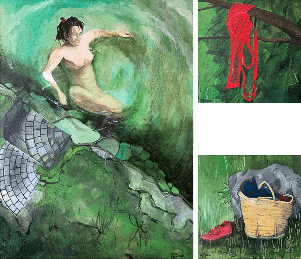"Invitation to Bathe" Triptych figurative artwork from Alain Rouschmeyer