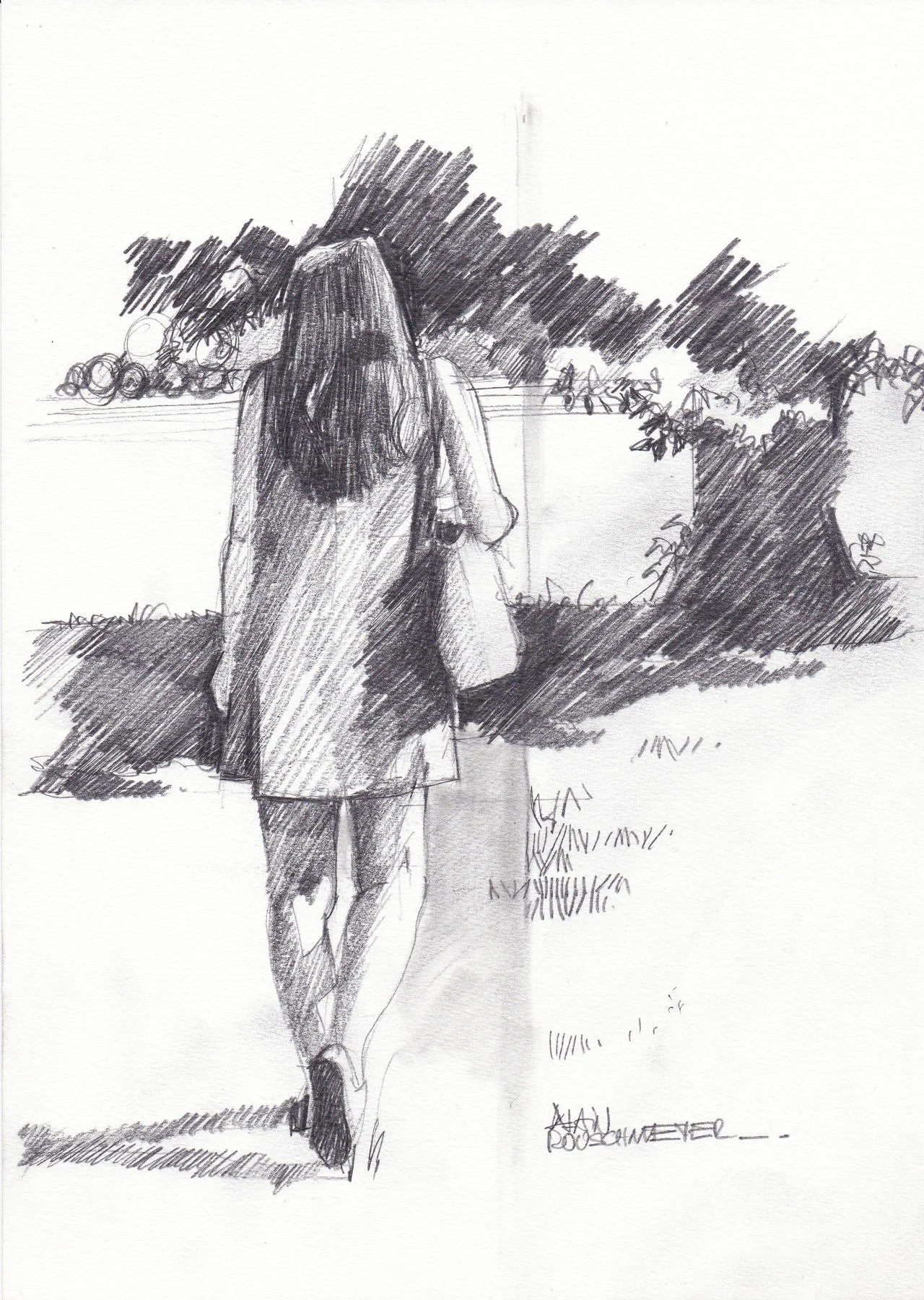 La fille en bleu, le croquis