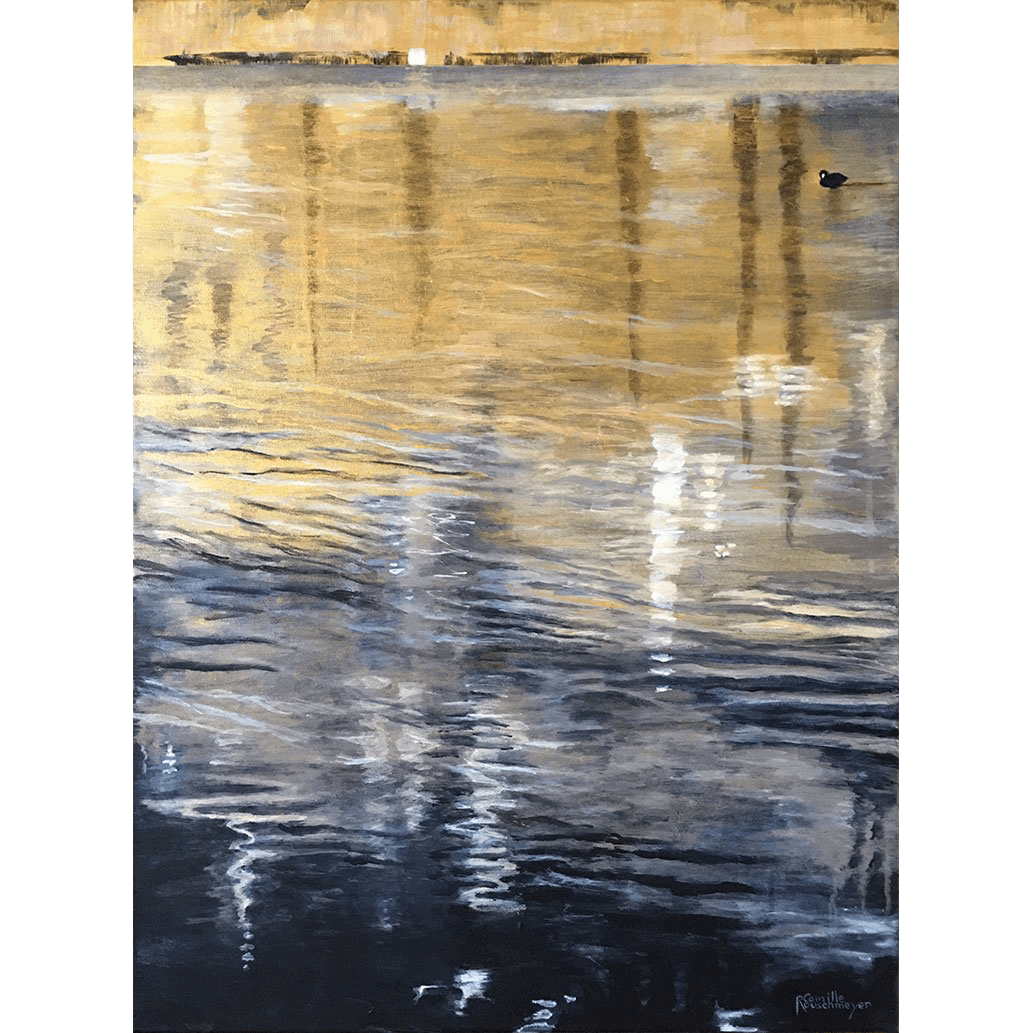 REFLETS D'OR SUR LE LAC (Golden Reflections on the Lake) – 81 x 60 cm - Camille Rouschmeyer