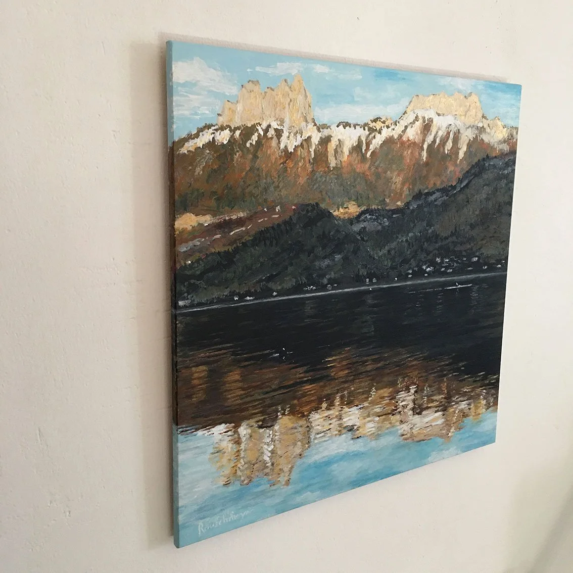 Oeuvre originale et unique intitulée LAC D’ANNECY, UN INSTANT DE L’HIVER, par Camille Rouschmeyer