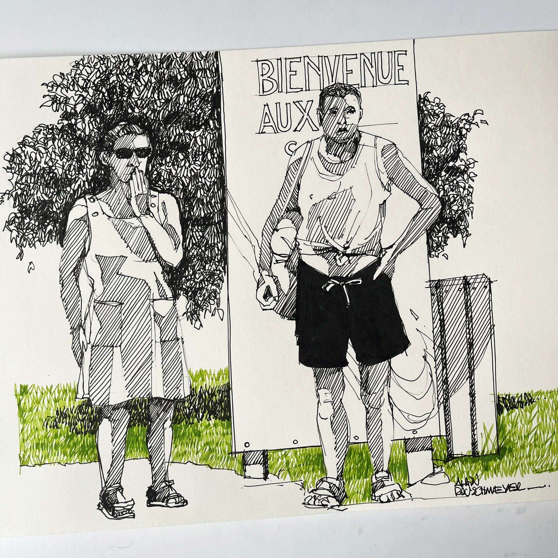 Le croquis à la plume de Les sources par l'artiste figuratif Alain Rouschmeyer-photo.jpg