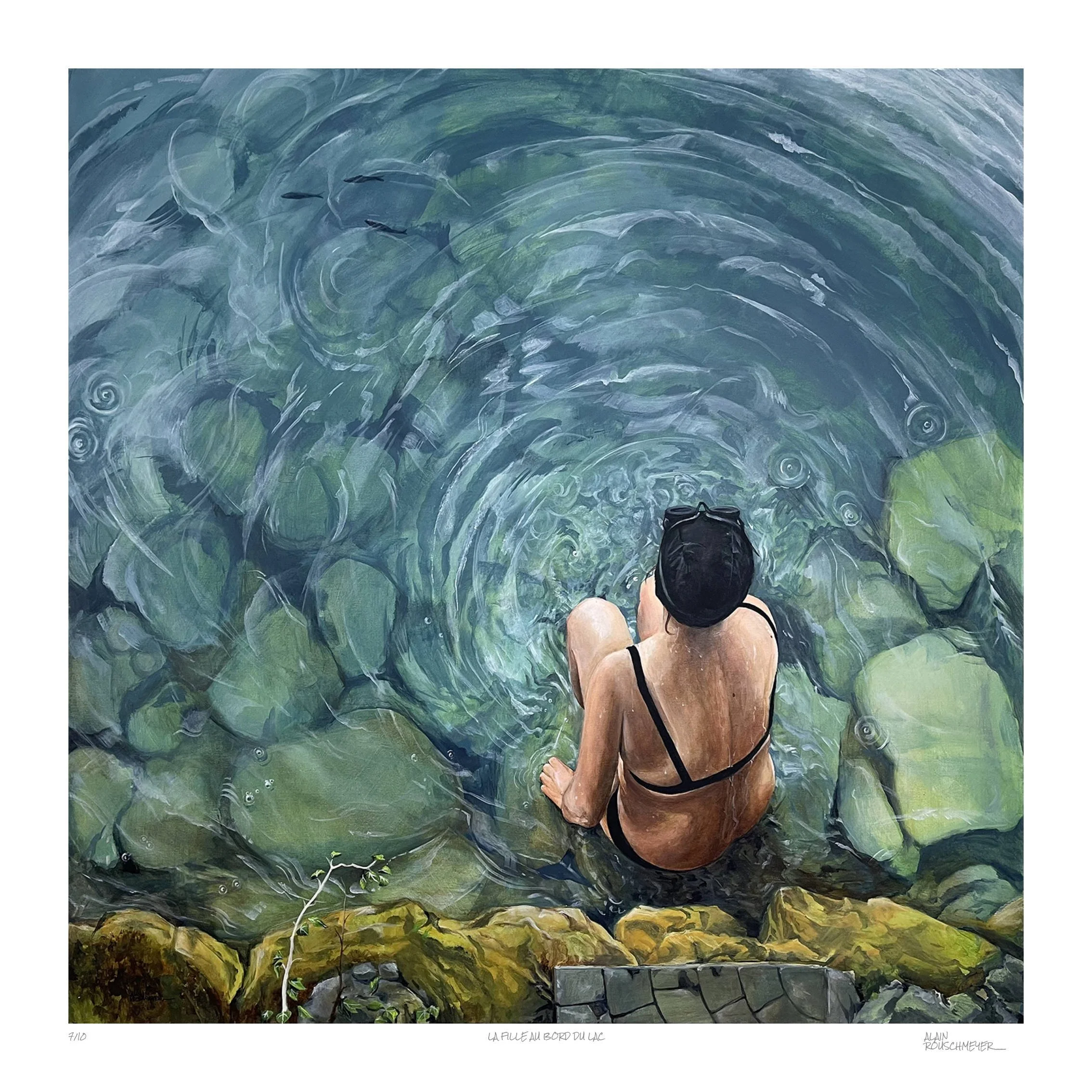 Tirage d'art en série limitée, numérotée et signée LA FILLE AU BORD DU LAC de l'artiste Alain Rouschmeyer