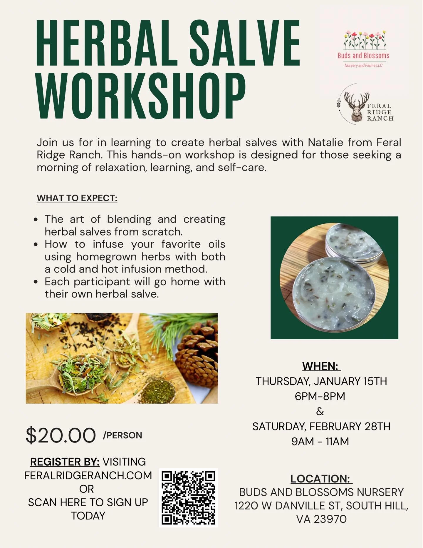 2️⃣ Workshops this weekend! 

🌿 Herbal Salves - Create your own herbal salve to take home and learn the differences between and benefits of herbal infusions and essential oils. 

&amp;

🪱 Vermi Composting - You&rsquo;ll build your own bin, fill it 