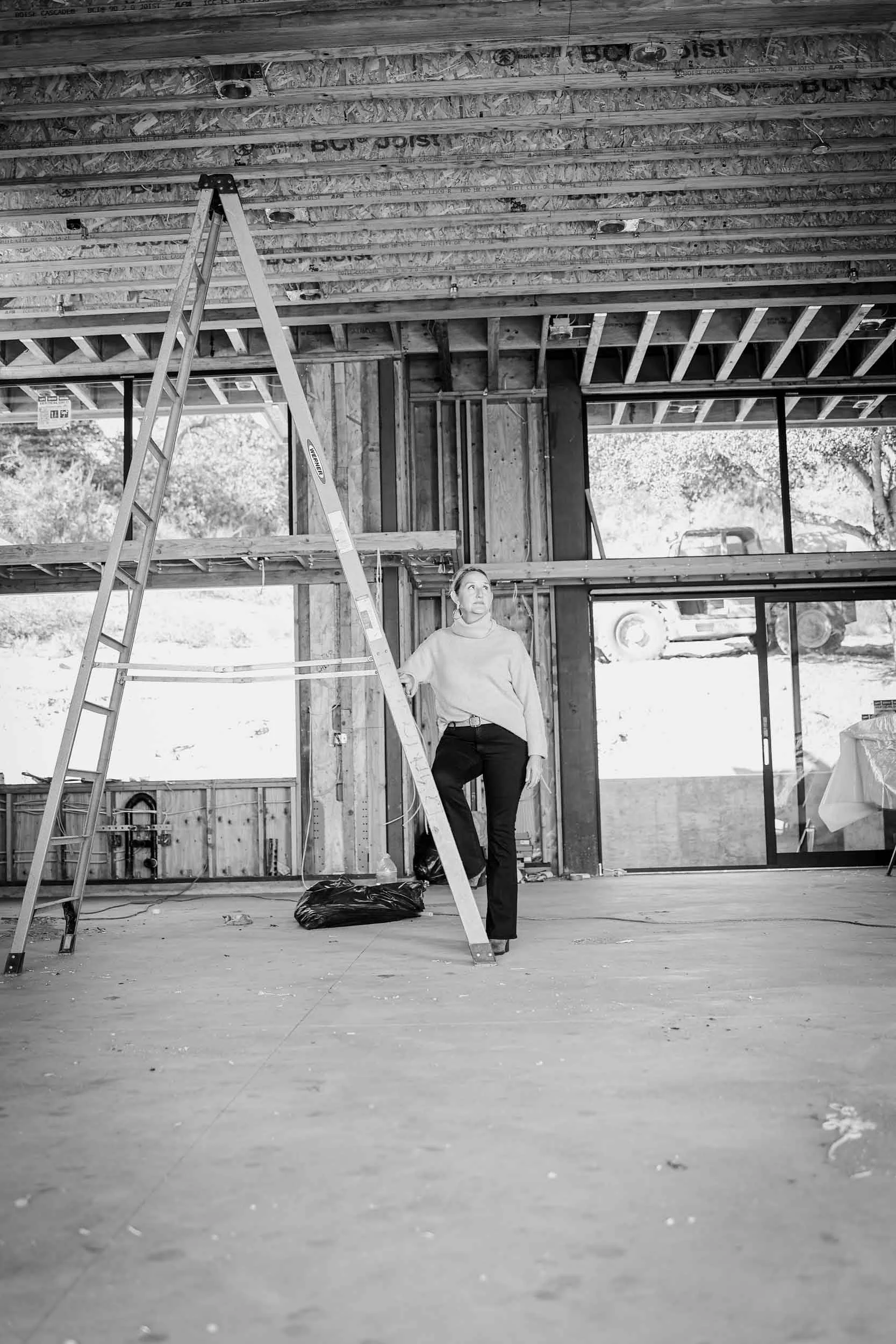 Jobsite ladder on new construction project.