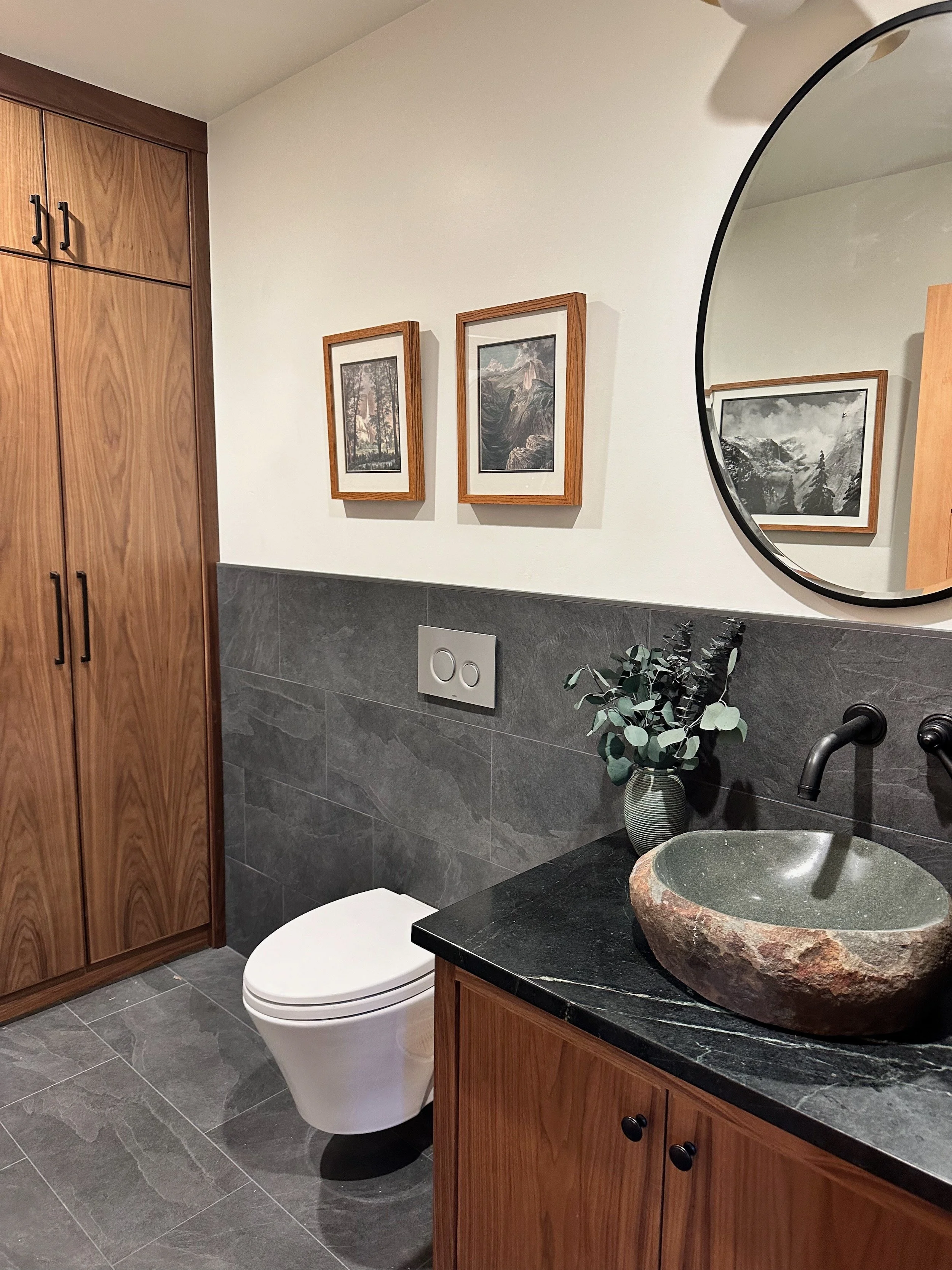 Zen Powder Room with Walnut Cabinetry