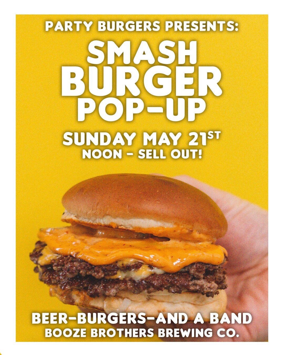 This Sunday! We are excited to have @party_burgers doing a smash burger pop up at our Vista taproom! 

They will be slinging Party Burgers starting at noon until they sell out!

We will also have live music from The Original Fake Cowboy starting at 2