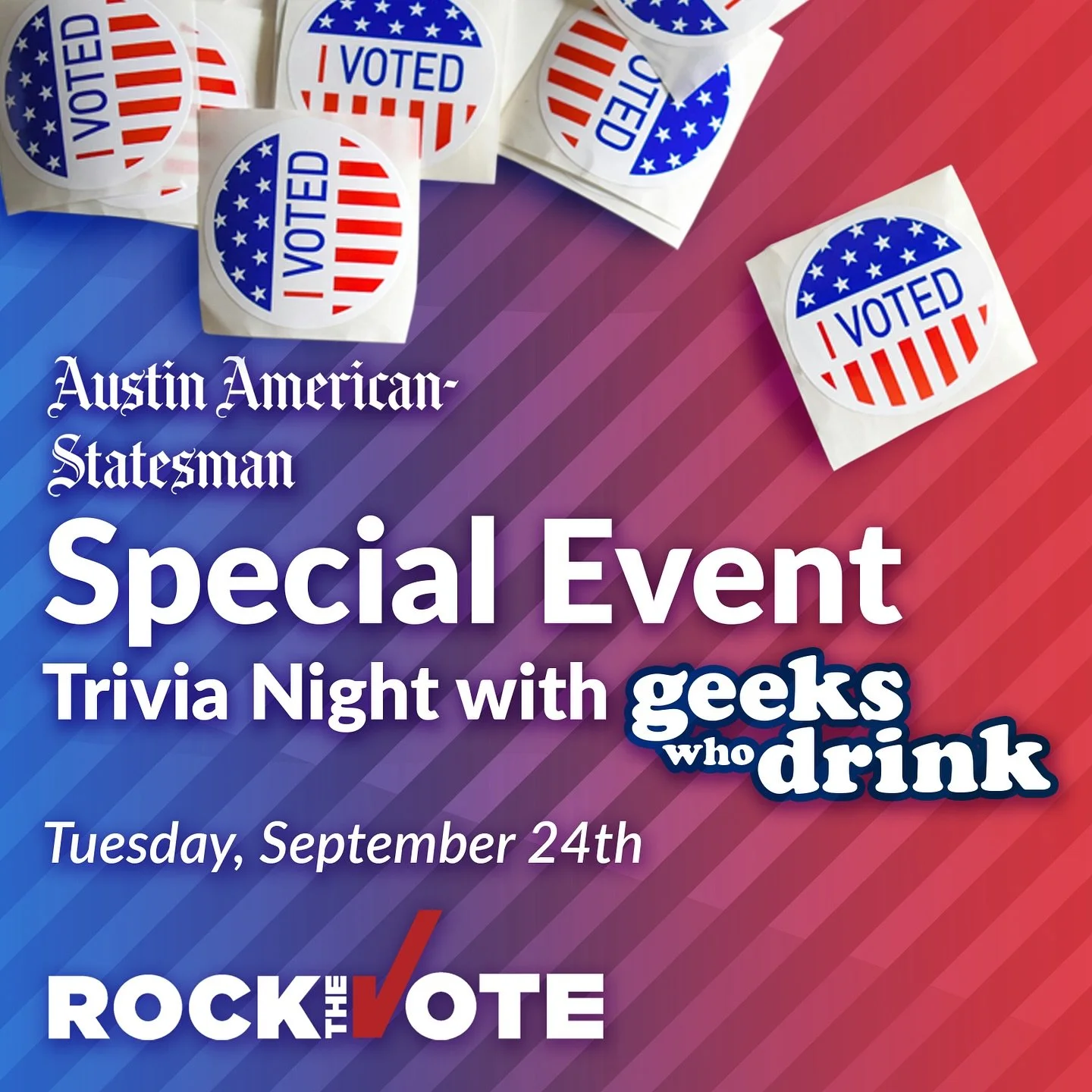 We&rsquo;ve got a ✨Special Edition✨ of Trivia Night this week!!

The Butterfly Bar is so excited to host a special US Politics themed Trivia Night in partnership with @statesman @geekswhodrink and @rockthevote !! 🇺🇸 

Same time and place as always!