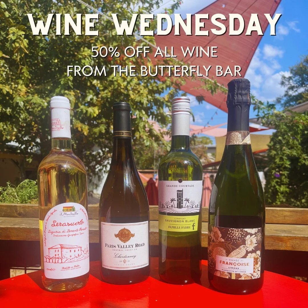 🍷 TONIGHT - Wine Wednesday - 6:00 - 9:00pm

Join us at The Butterfly Bar every Wednesday for 50% off all wine glasses and bottles!

#atx #austin #austintx #austintexas #austinbar #austindrinks #atxdrinks