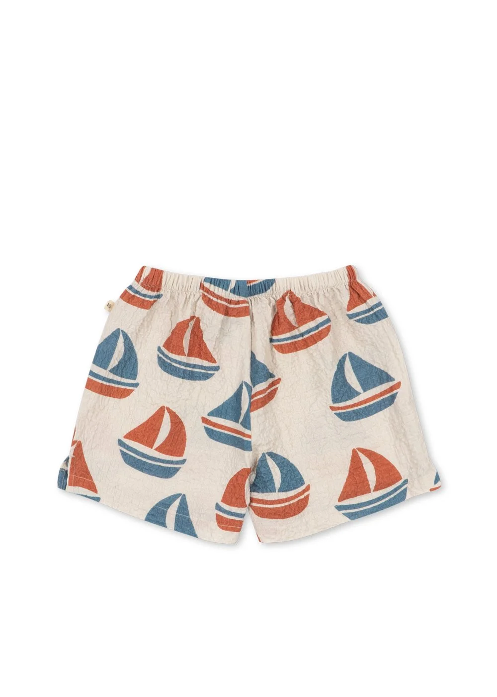 Konges Sløjd Shorts Eliot Ahoy – Kindershorts mit Segelboot-Print in Rot und Blau, Bio-Baumwolle Seersucker, bei Cleo&Caesar Kids Concept Store