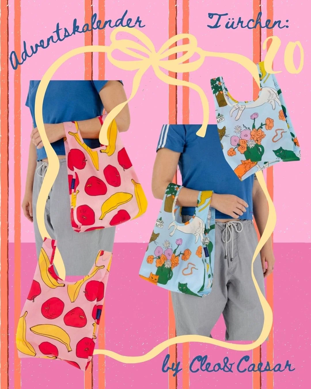 Gewinnspiel

Hinter dem 20. T&uuml;rchen versteckt sich der Online Concept Store @__laure.de und die M&ouml;glichkeit eine der super sch&ouml;nen Baby BAGGU Bags zu gewinnen. Mit der 1. Option "light pink apples &amp; Bananas" und der 2. Op