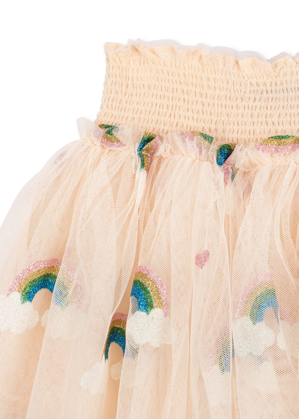 Tullie Skirt Rock Rainbow Glitter für Kinder von Konges Sløjd – kuschelige, nachhaltige Kinderkleidung in Beige mit Herzprint, erhältlich bei Cleo&Caesar Kids Concept Store Berlin.
