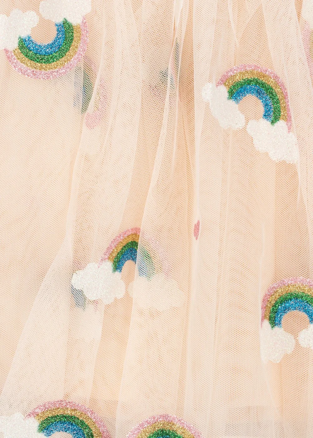 Tullie Dress Kleid Rainbow Glitter für Kinder von Konges Sløjd – kuschelige, nachhaltige Kinderkleidung in Beige mit Herzprint, erhältlich bei Cleo&Caesar Kids Concept Store Berlin.