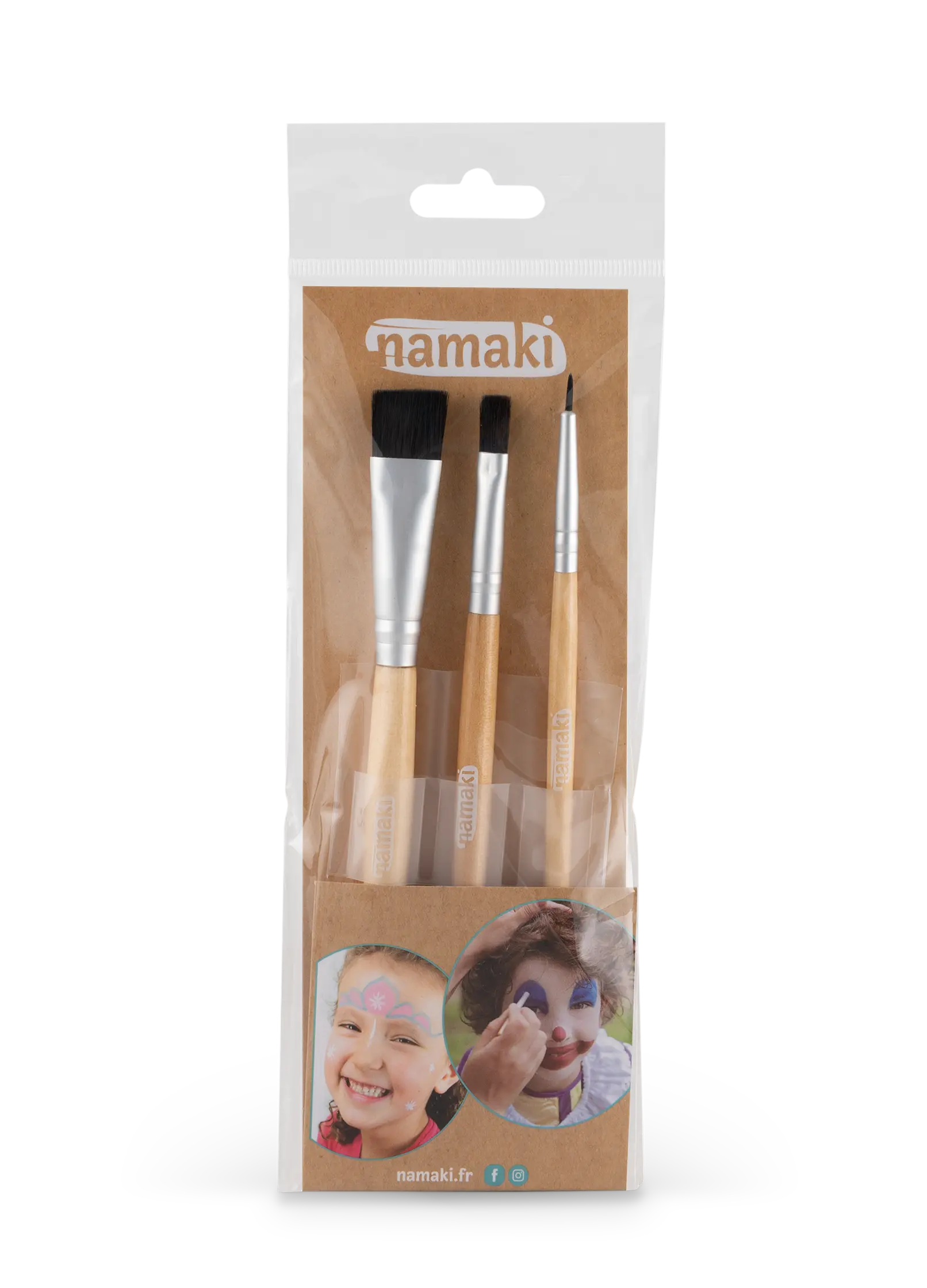 Namaki 3er-Set Schminkpinsel mit Holzgriff – sanfte, nachhaltige Pinsel für kreatives Kinderschminken bei Cleo&Caesar